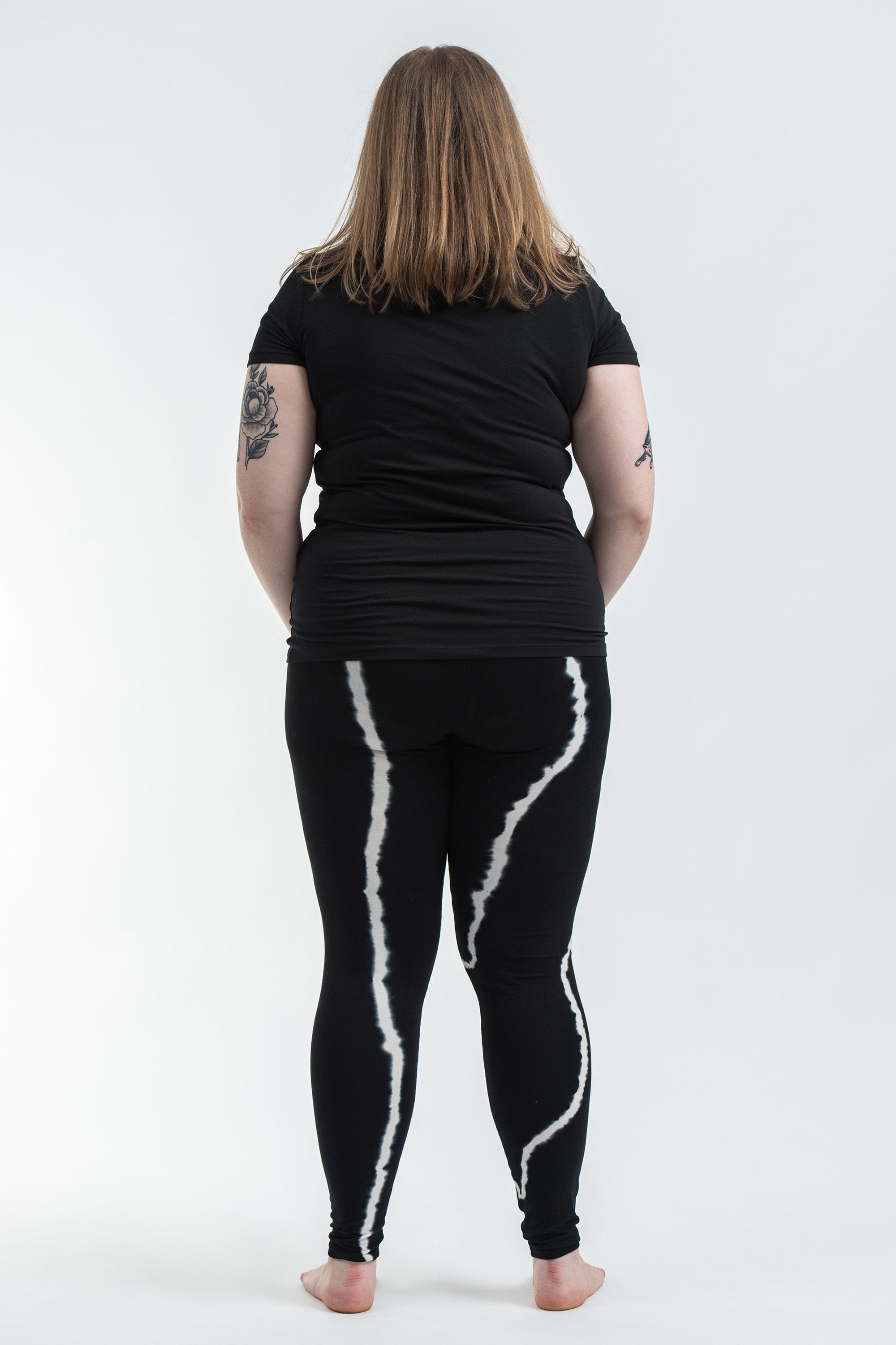 Plus Size Black Tie Dye Cotton Leggings in Electra White