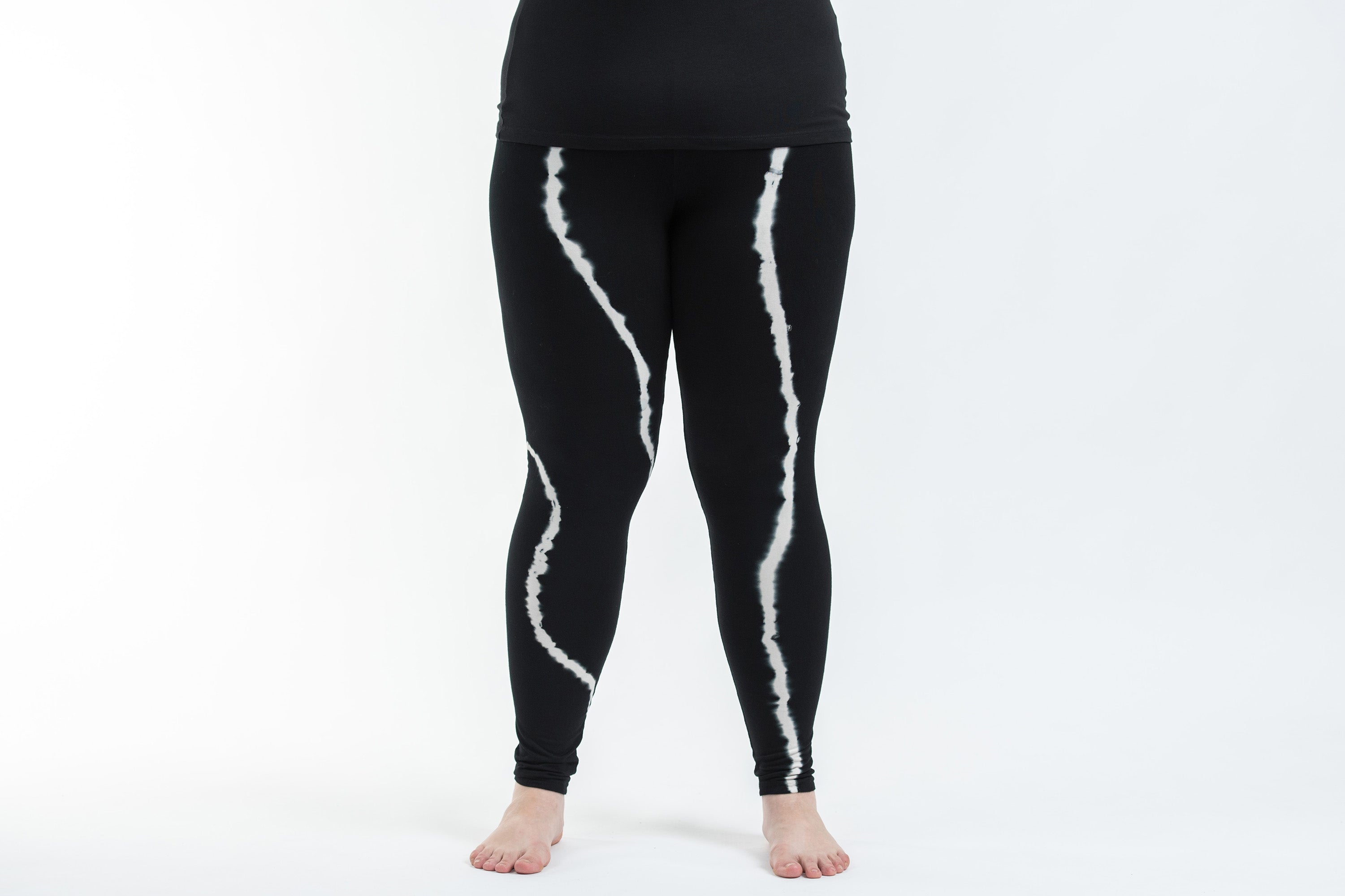 Plus Size Black Tie Dye Cotton Leggings in Electra White