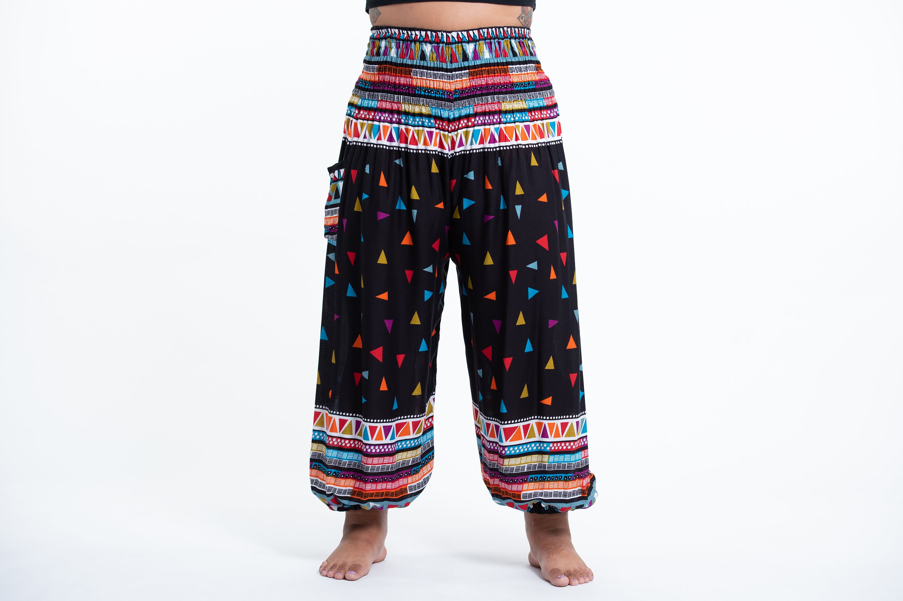 Plus Size Triangles Women's Harem Pants in Black