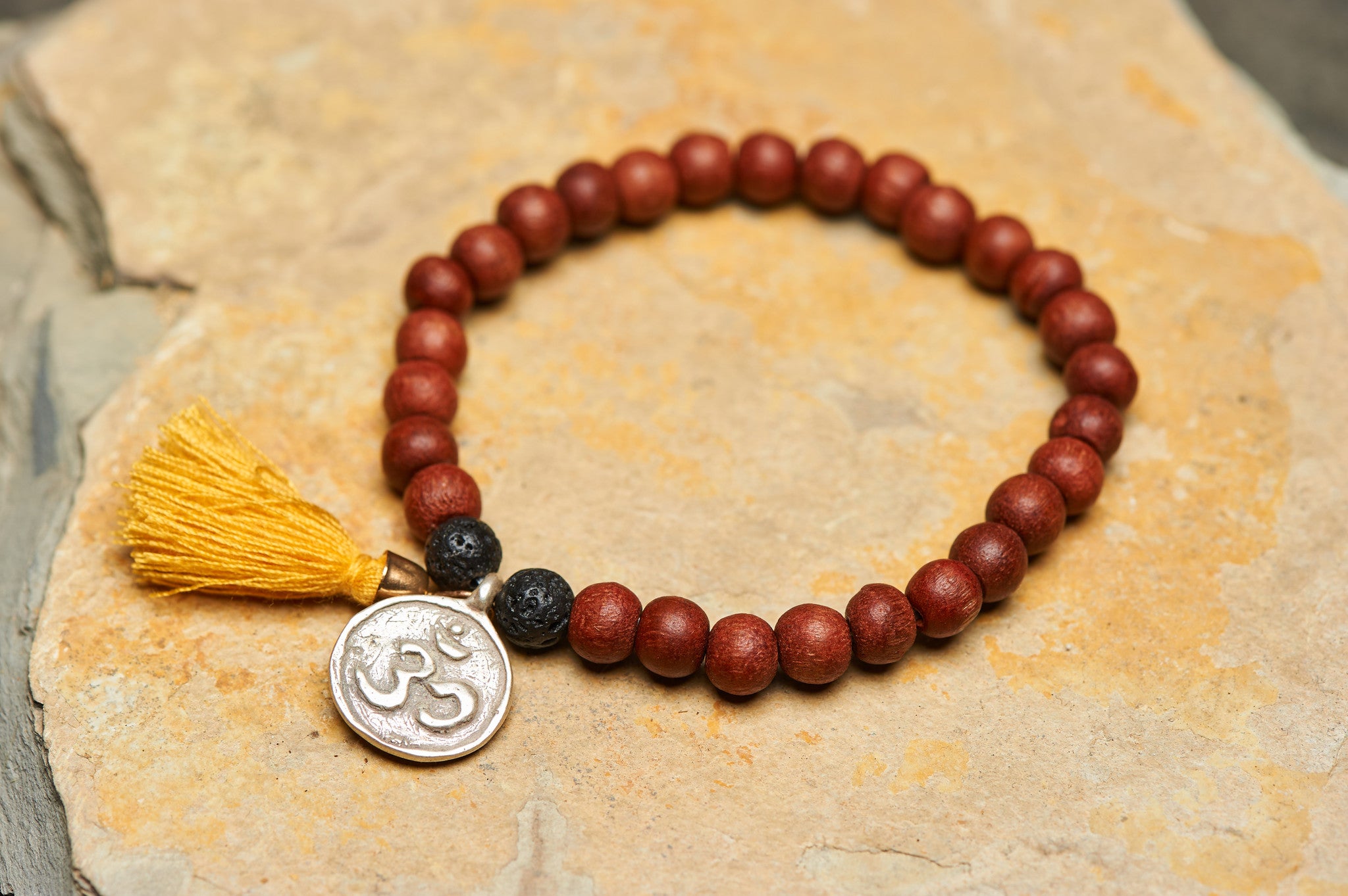 Ohm Silver Charm With Nepalese Budhi Wooden Beads Bracelet