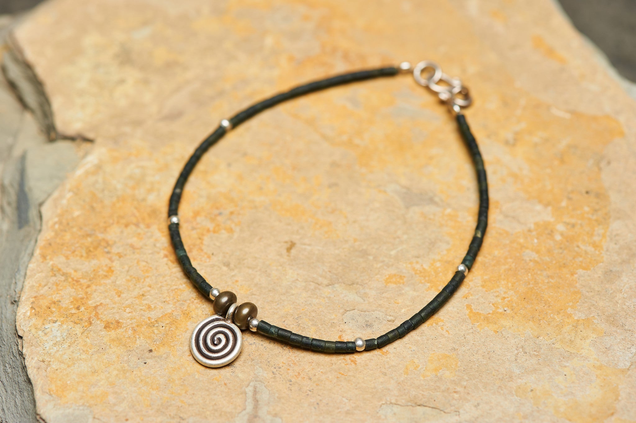 Hand Made Tibetan Spiral Mala Bracelet With Jade Beads