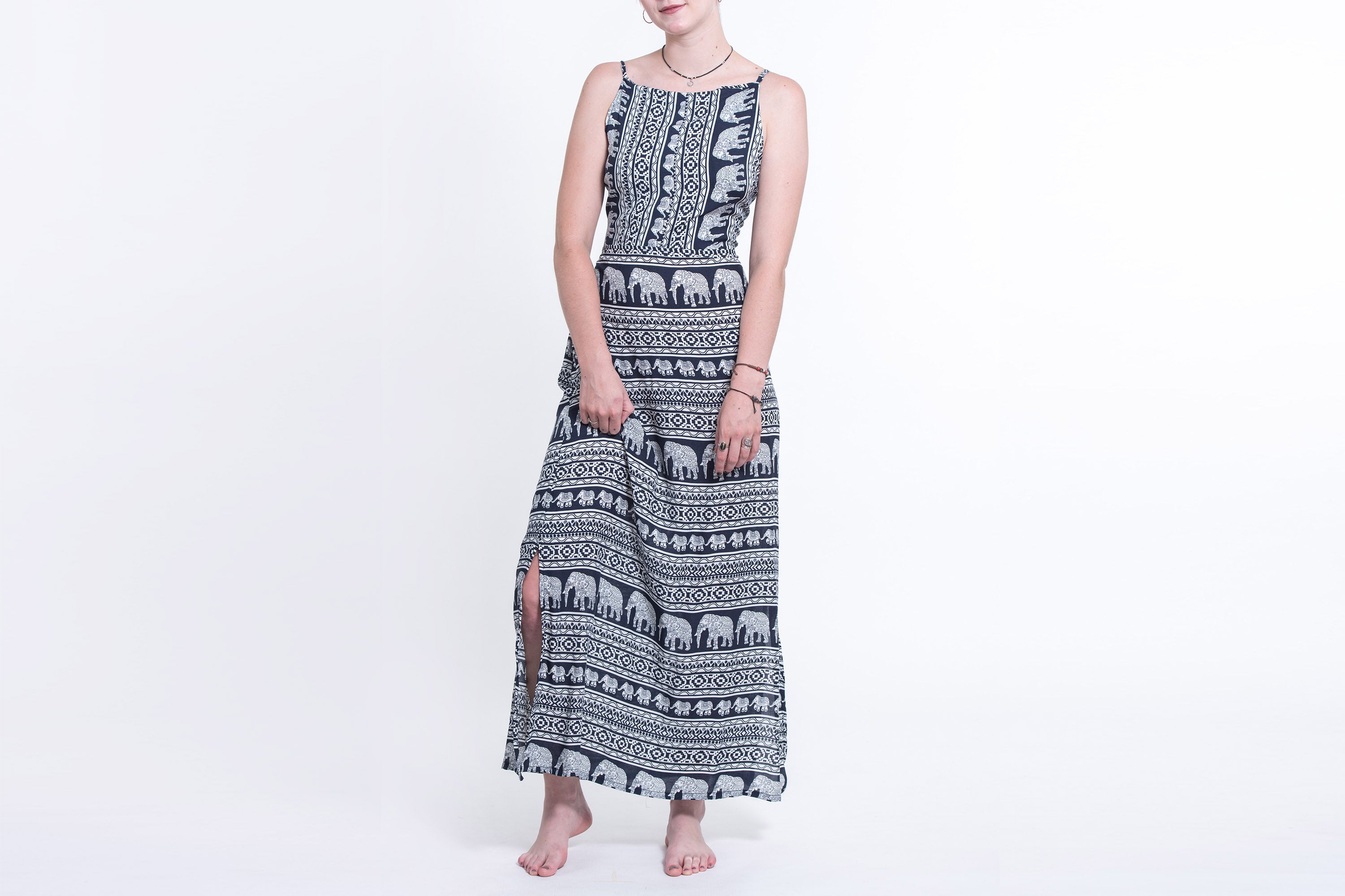 Boho Elephant Tie Back Maxi Dress in Navy