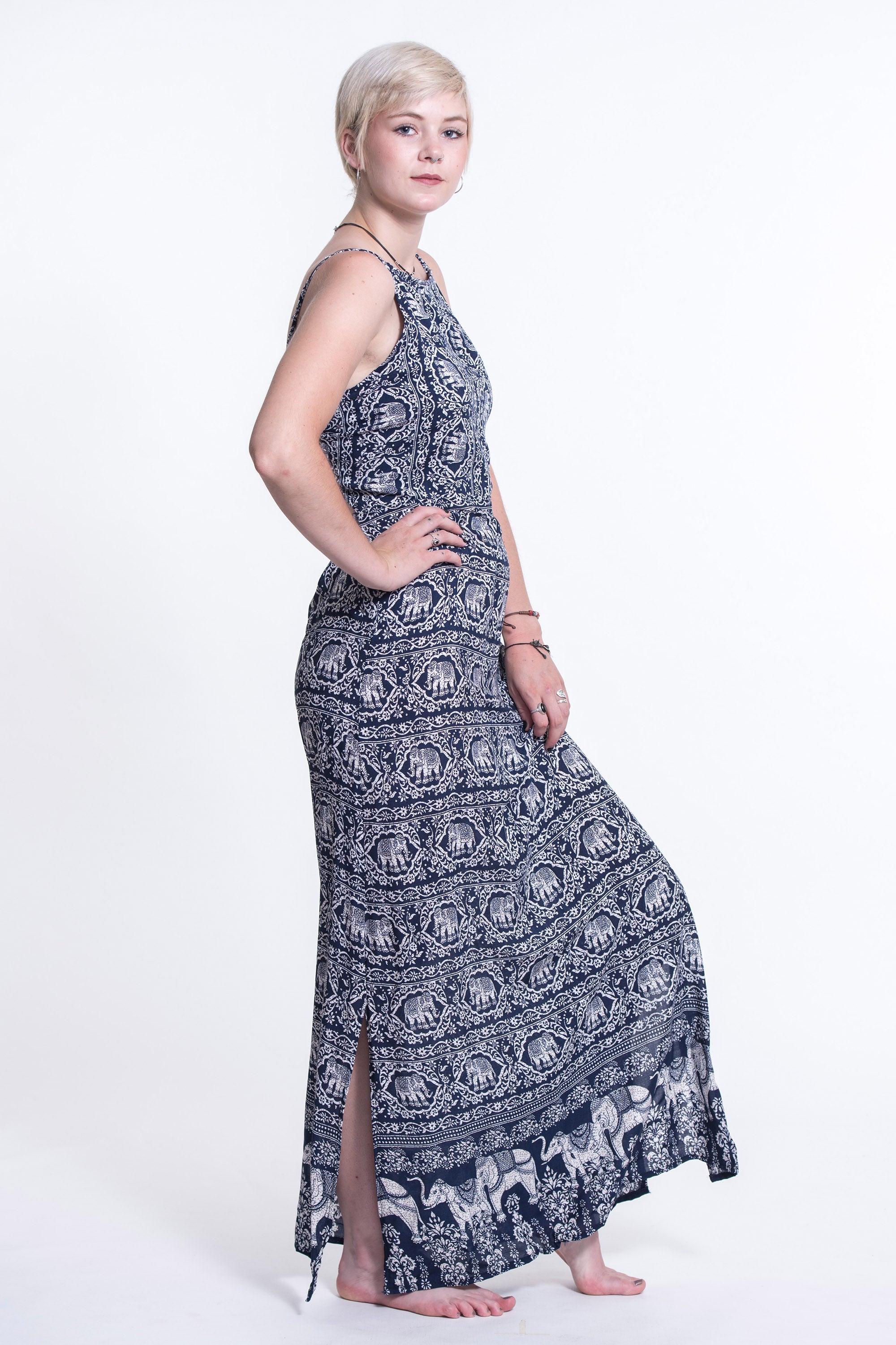 Elephant Deva Tie Back Maxi Dress in Navy