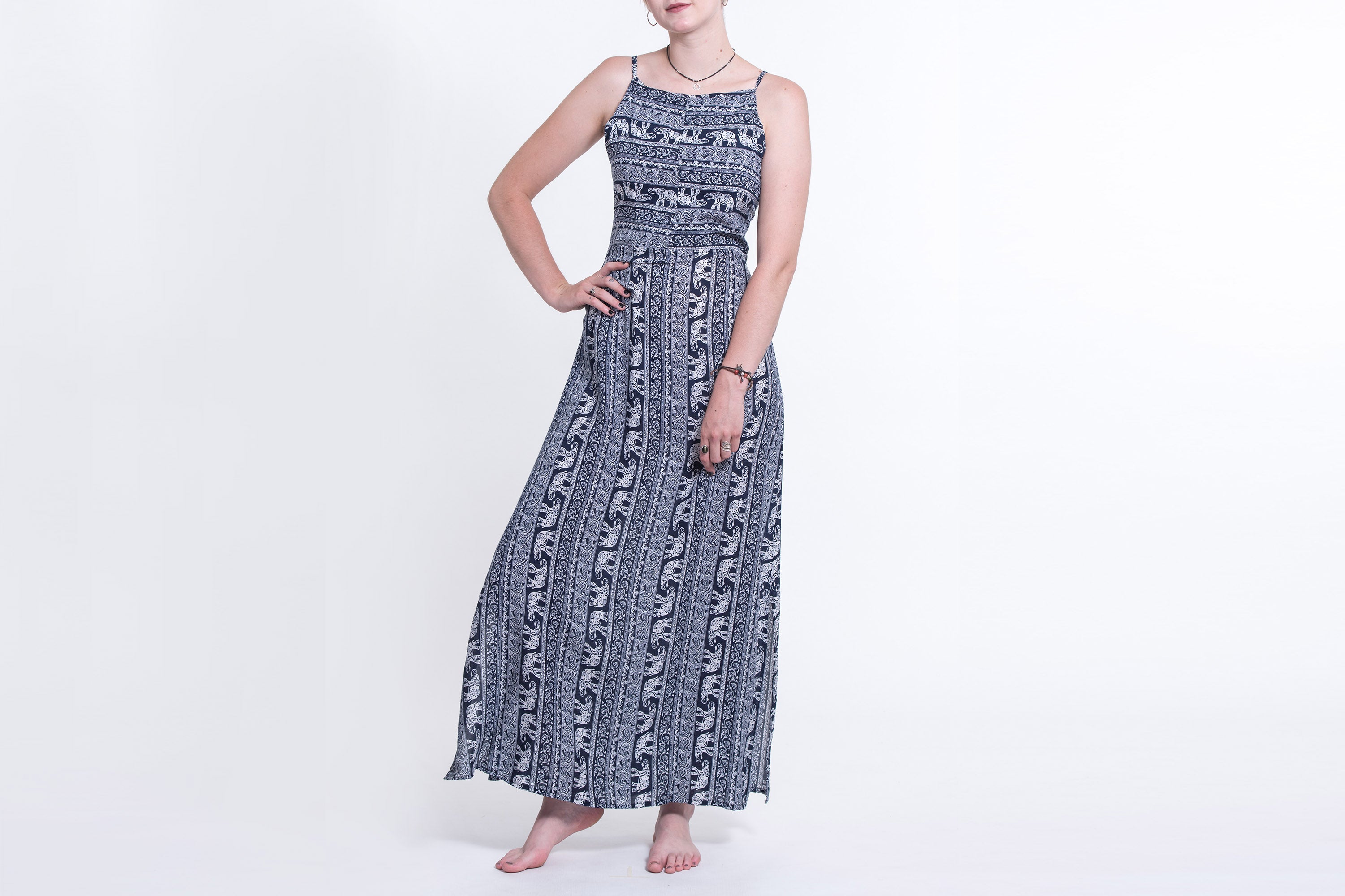 Elephant Paisley Tie Back Maxi Dress in Navy