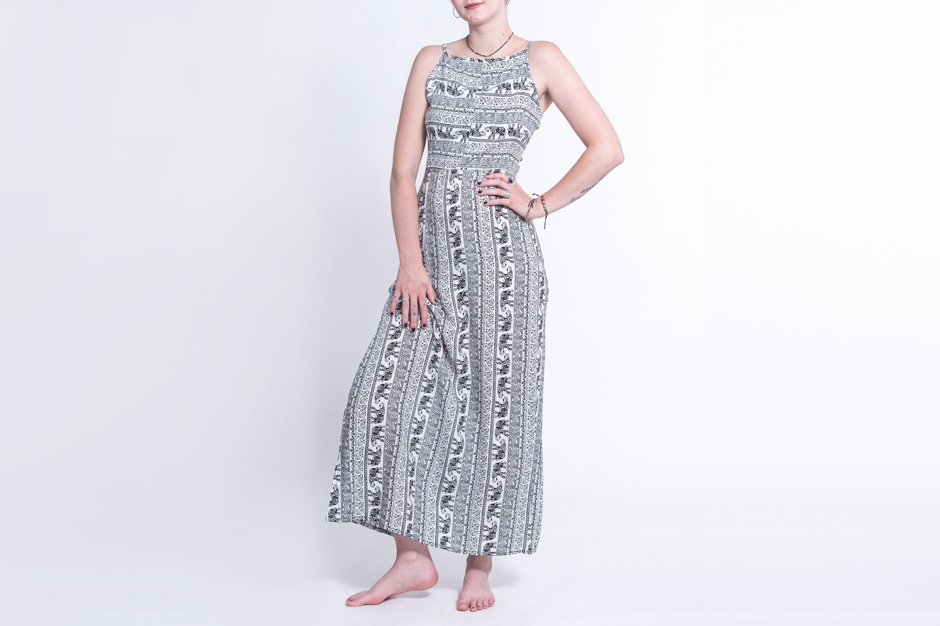 Elephant Paisley Tie Back Maxi Dress in White