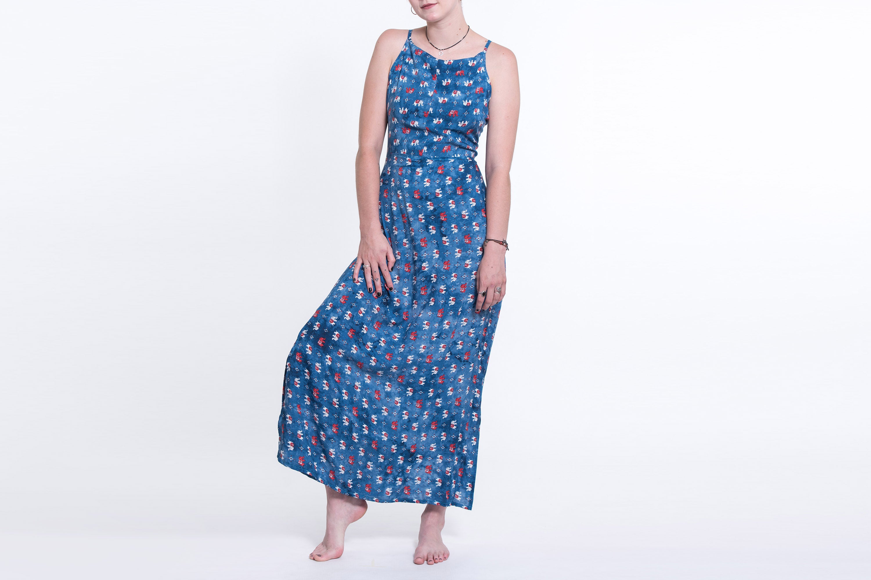 Petit Elephant Tie Back Maxi Dress in Blue