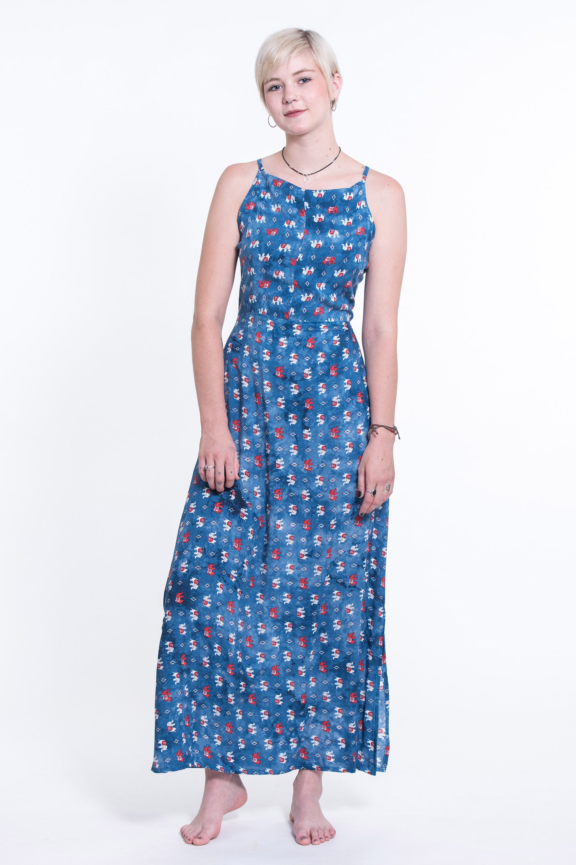Petit Elephant Tie Back Maxi Dress in Blue