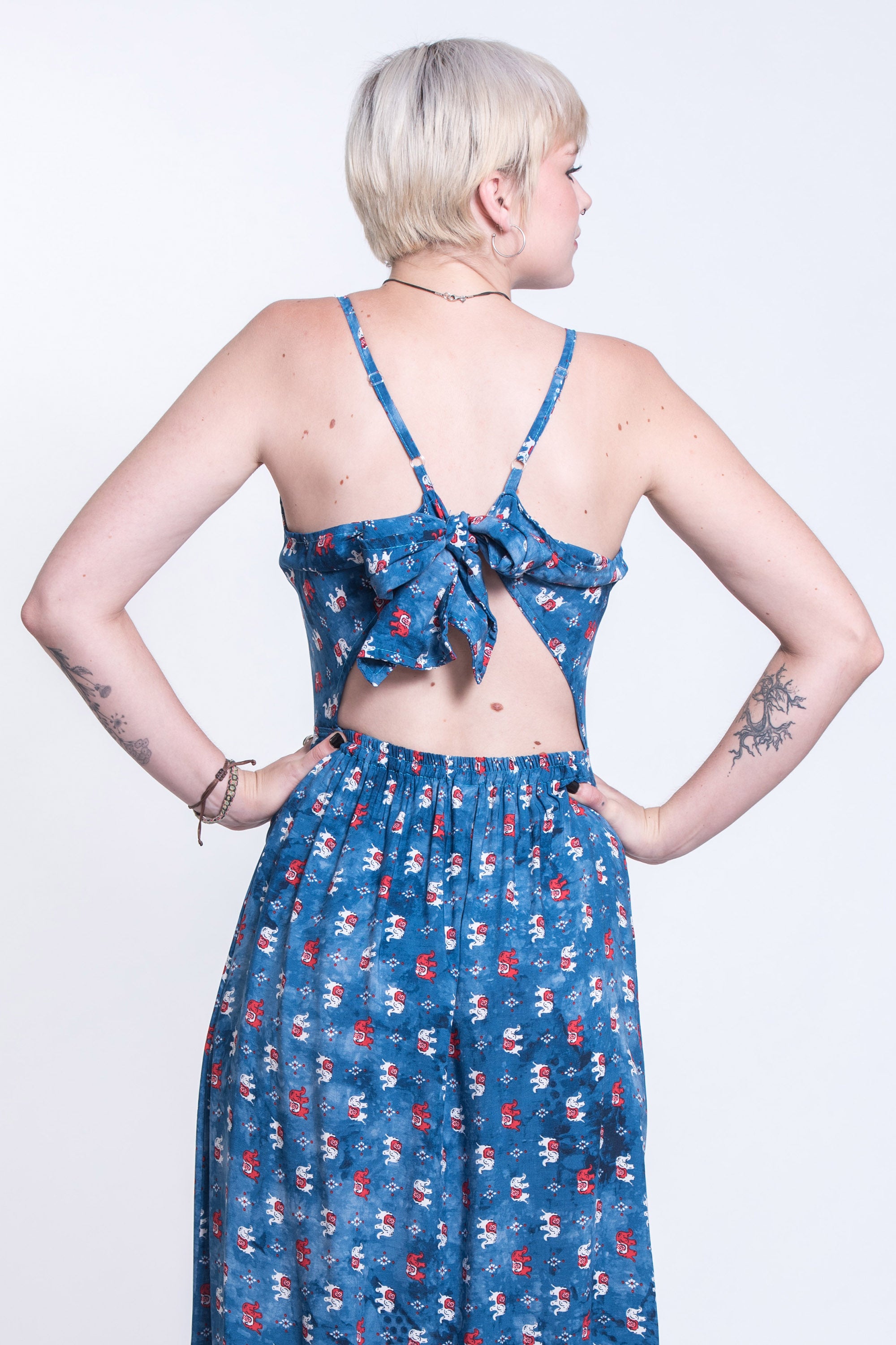 Petit Elephant Tie Back Maxi Dress in Blue