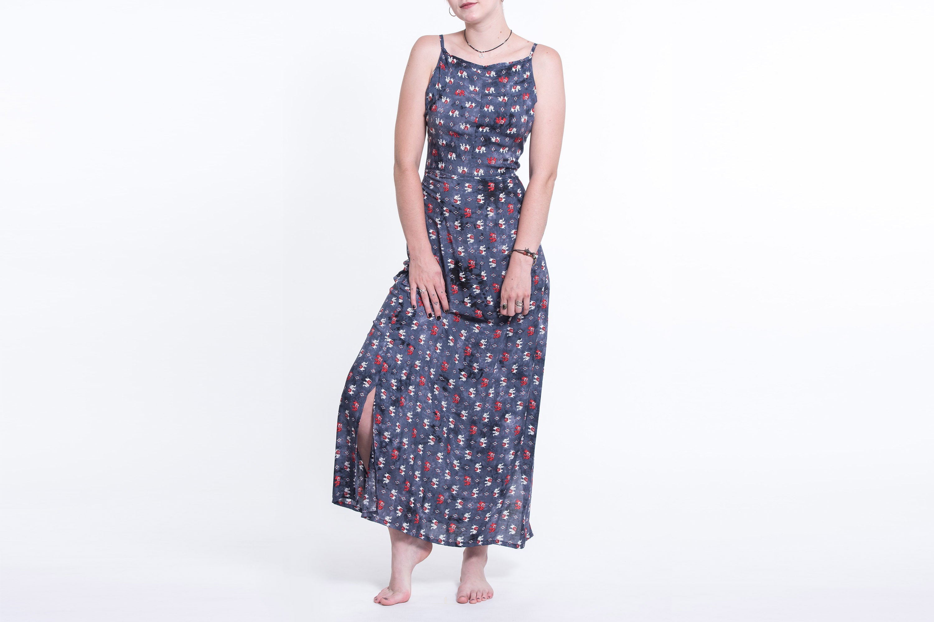 Petit Elephant Tie Back Maxi Dress in Black
