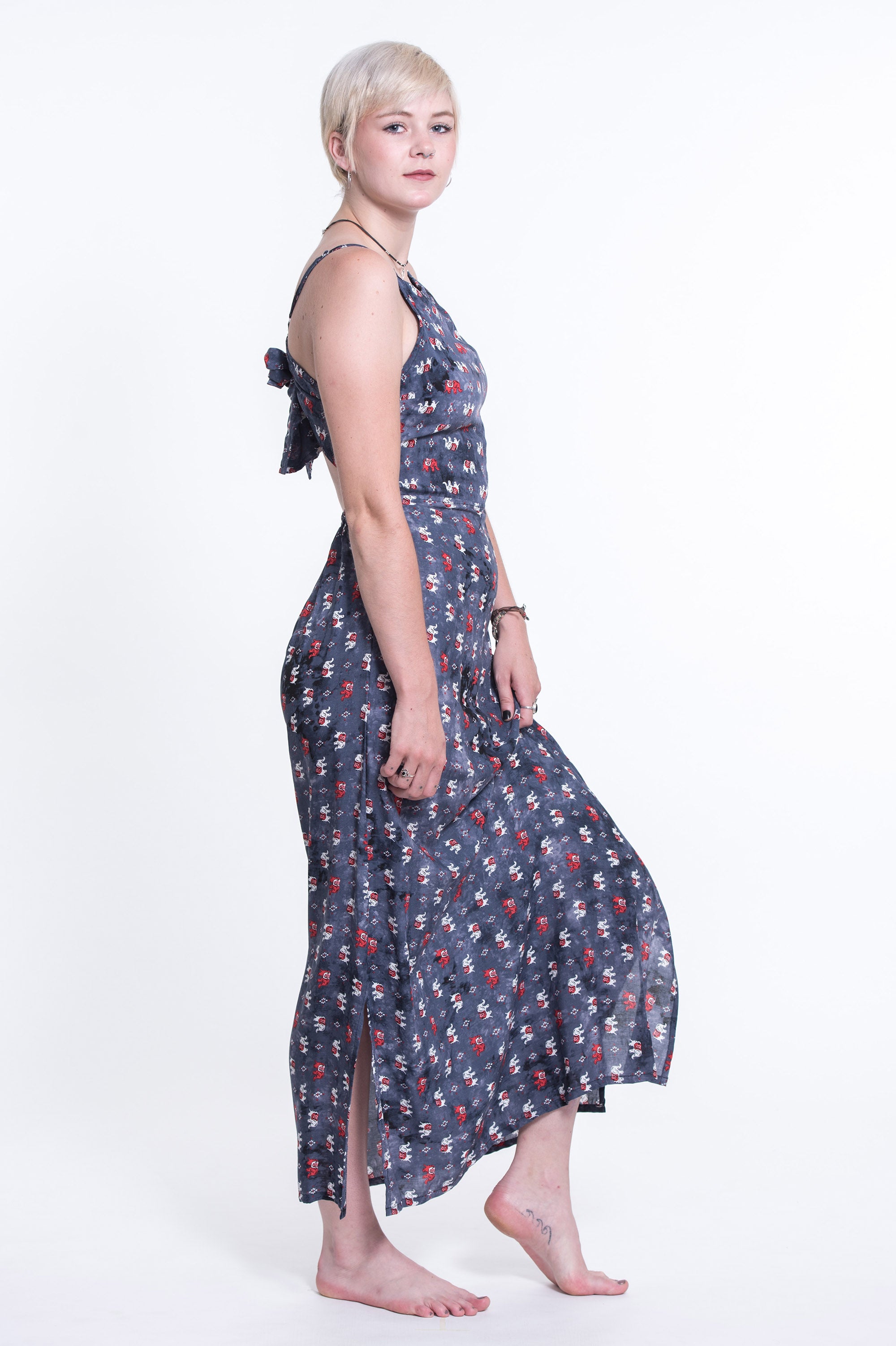 Petit Elephant Tie Back Maxi Dress in Black