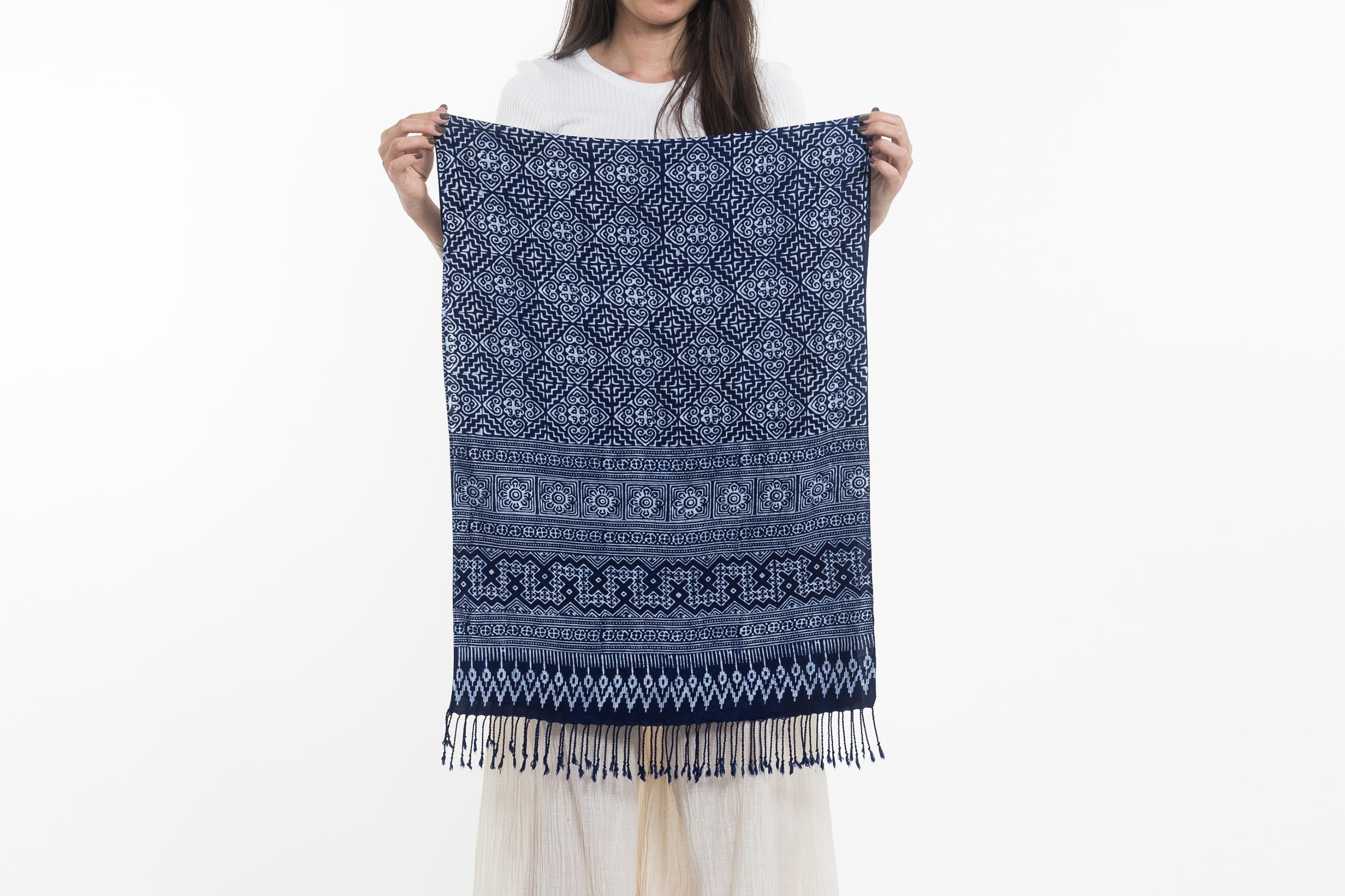 Diamonds Print Hmong Indigo Batik Shawl Scarf