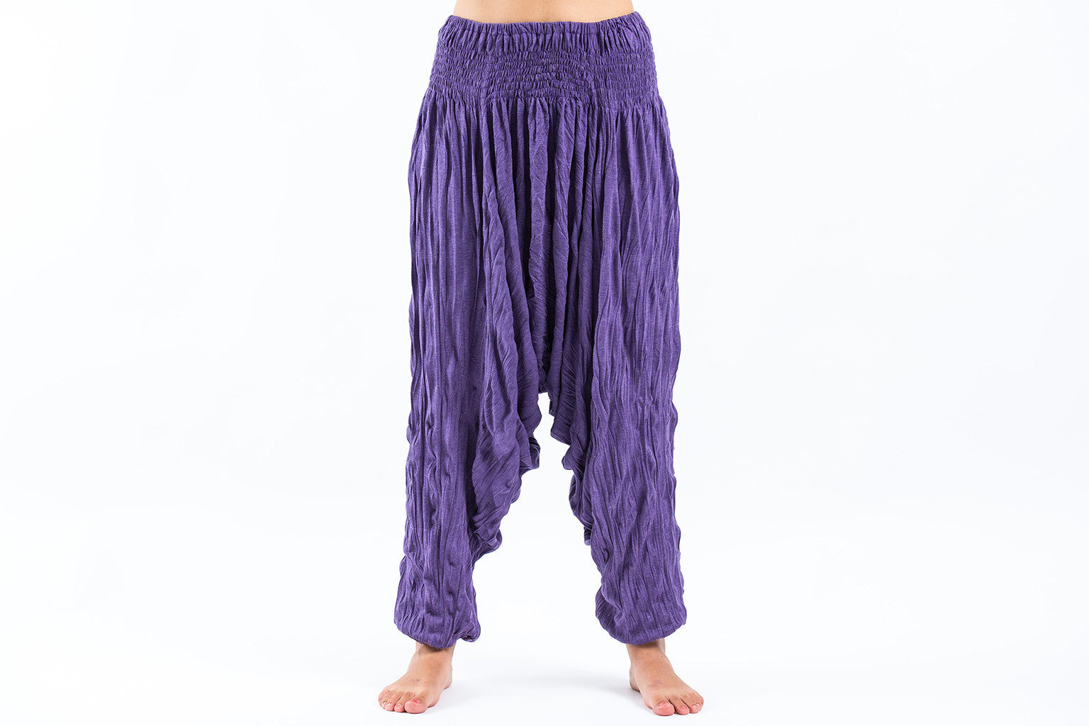 Crinkled Cotton Harem Pants in Purple