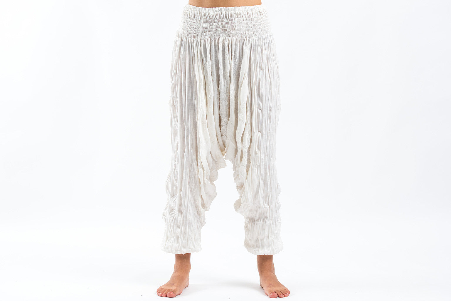 Crinkled Cotton Harem Pants in White