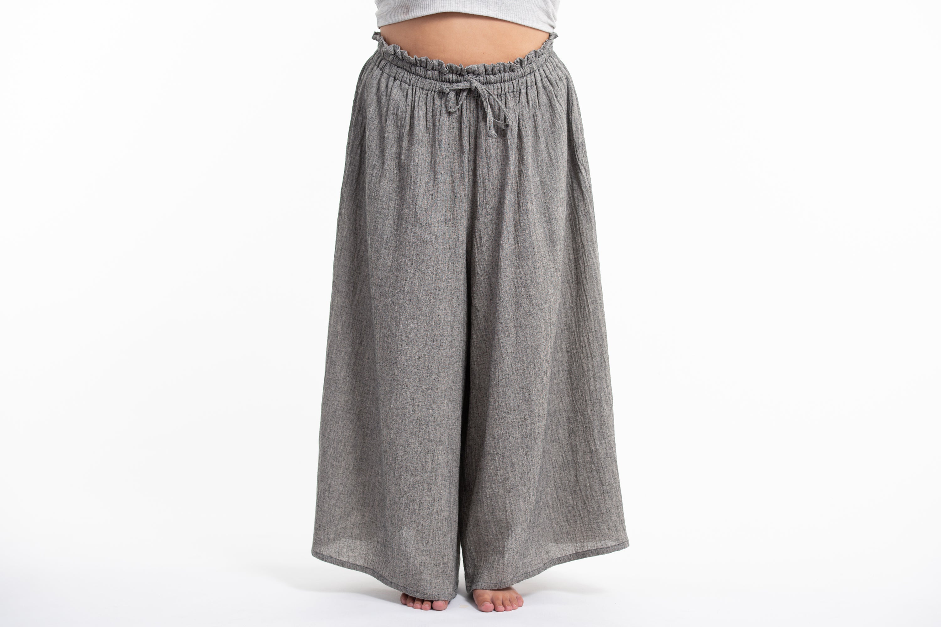 Plus Size Women's Linen Cotton Blend Palazzo Pants in Black
