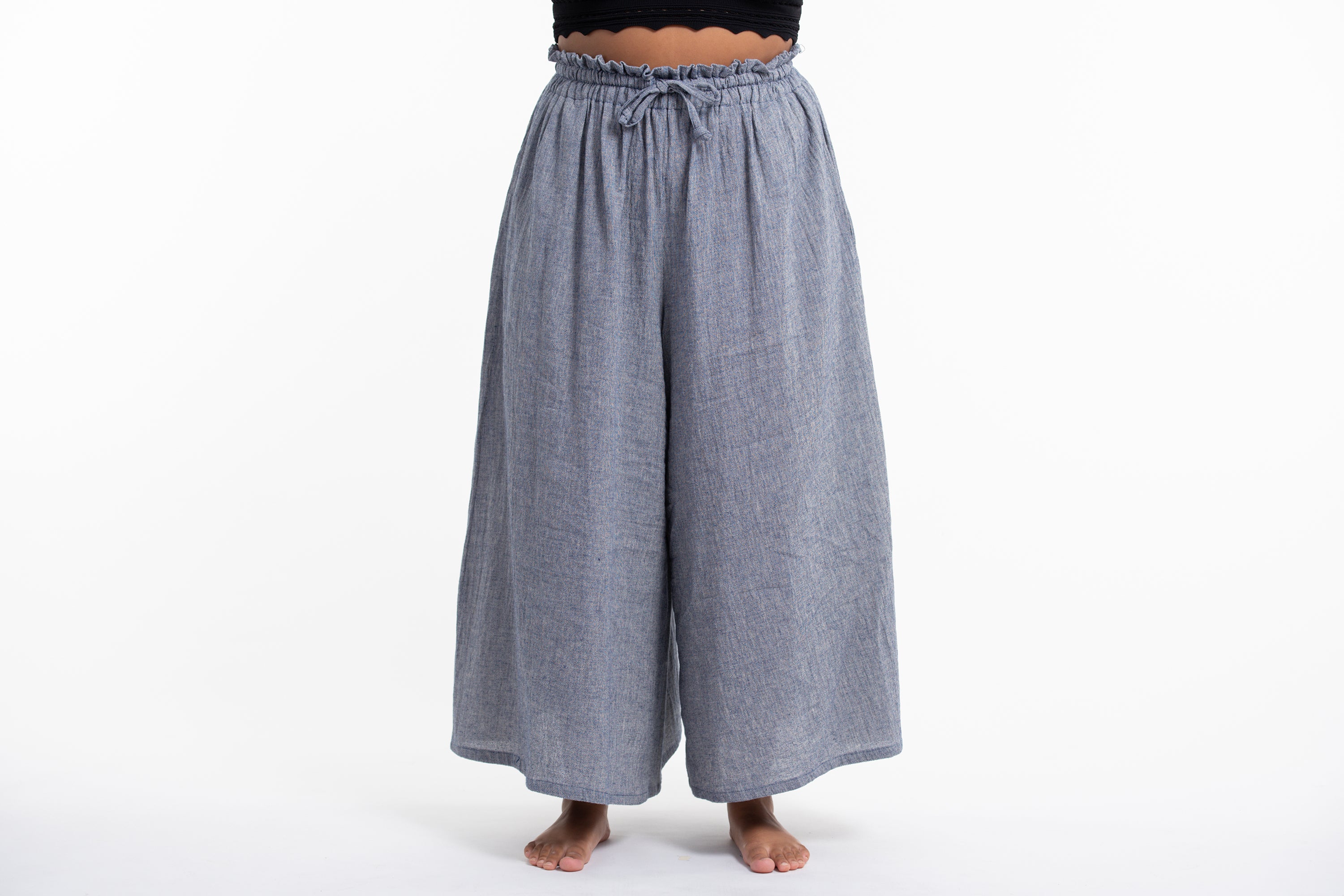 Plus Size Women's Linen Cotton Blend Palazzo Pants in Blue