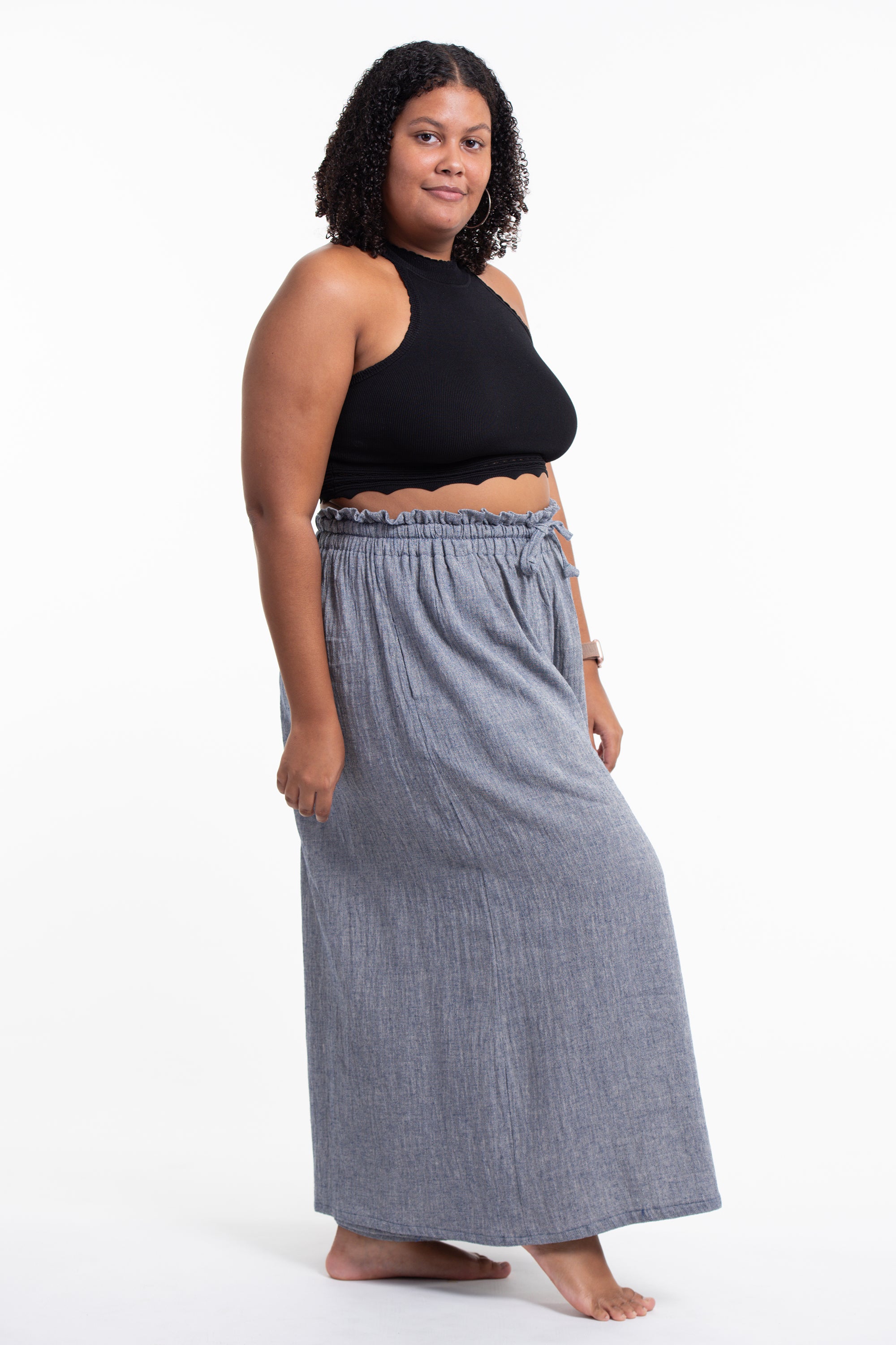 Plus Size Women's Linen Cotton Blend Palazzo Pants in Blue