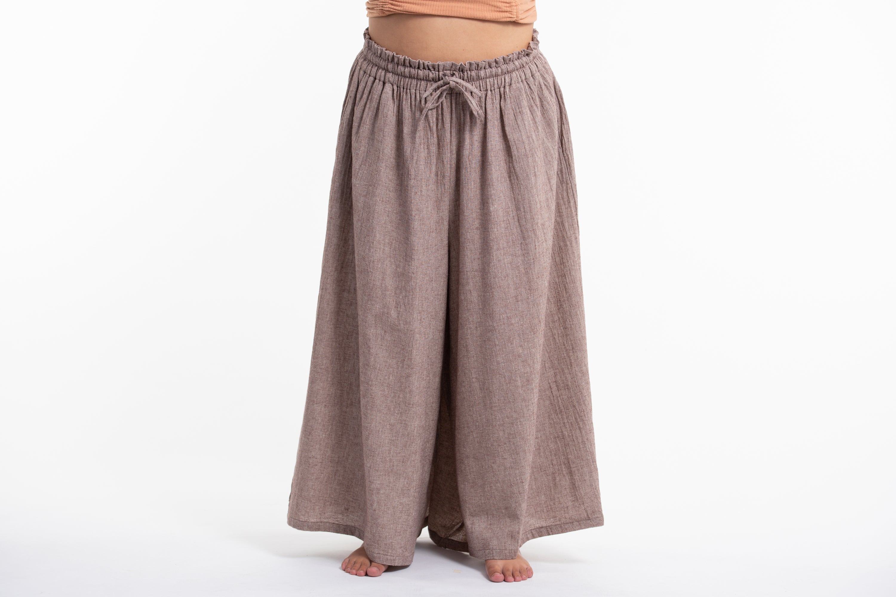 Plus Size Women's Linen Cotton Blend Palazzo Pants in Brown
