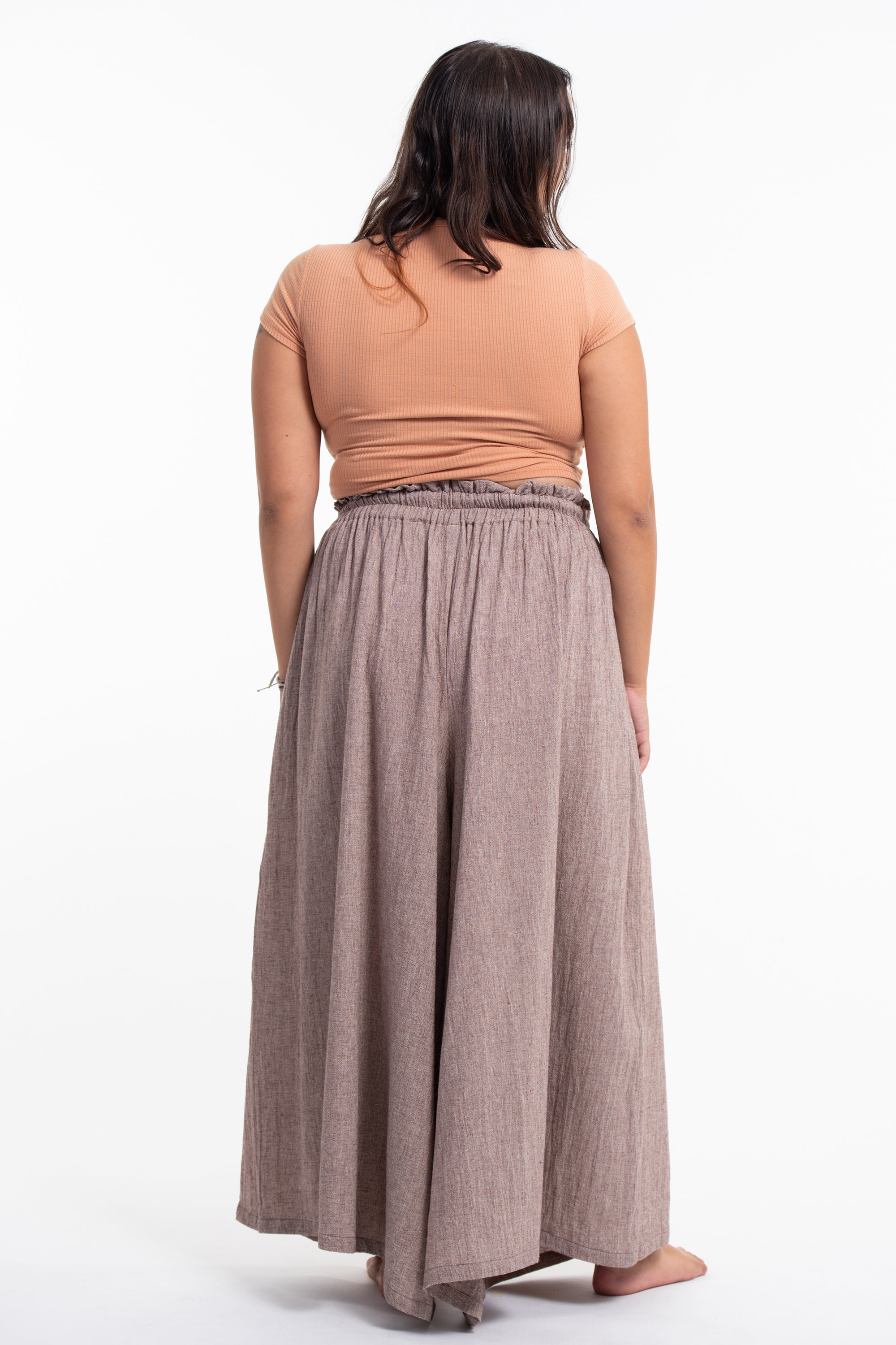 Plus Size Women's Linen Cotton Blend Palazzo Pants in Brown