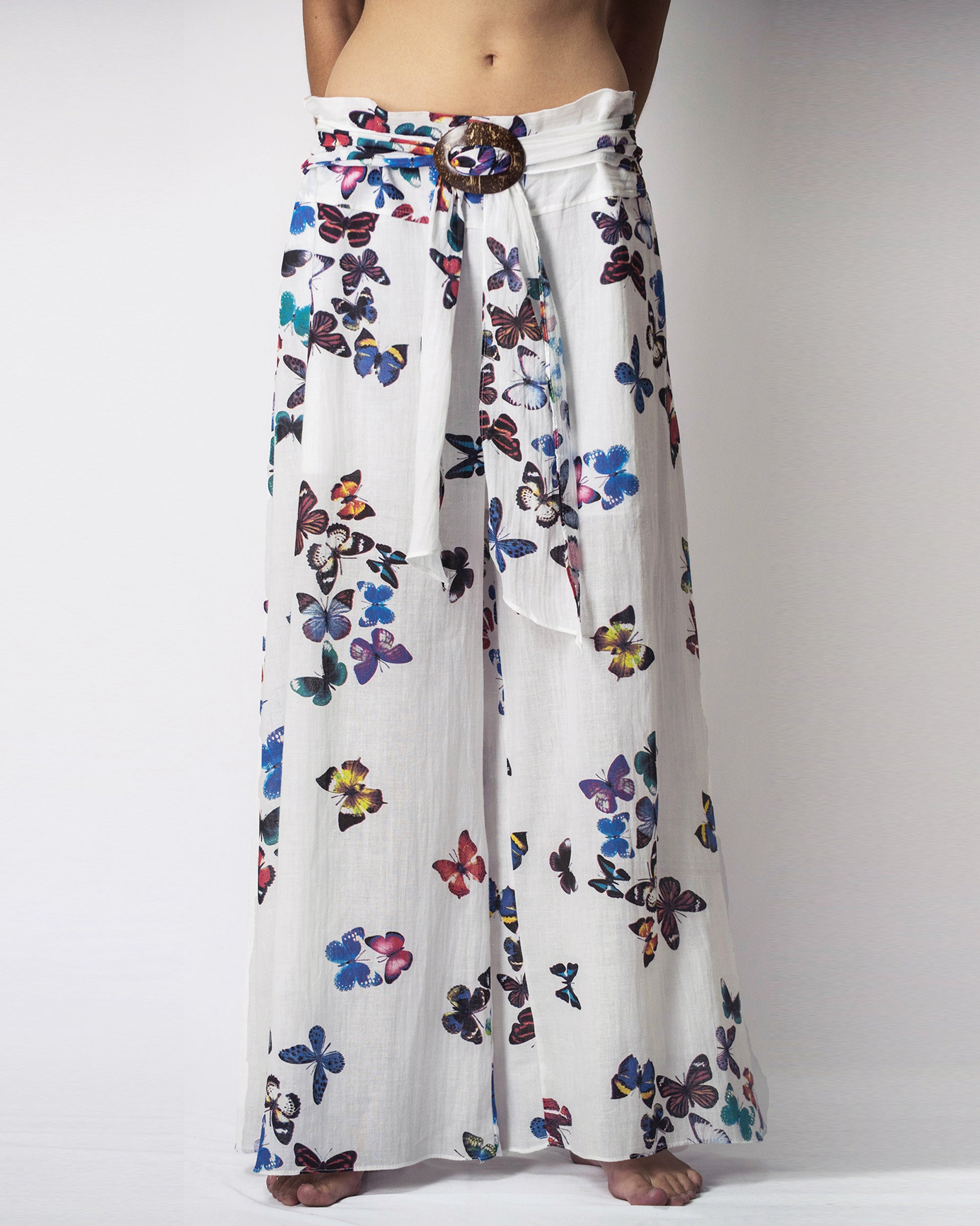 Women's Thai Harem Palazzo Pants in Butterflies Blue