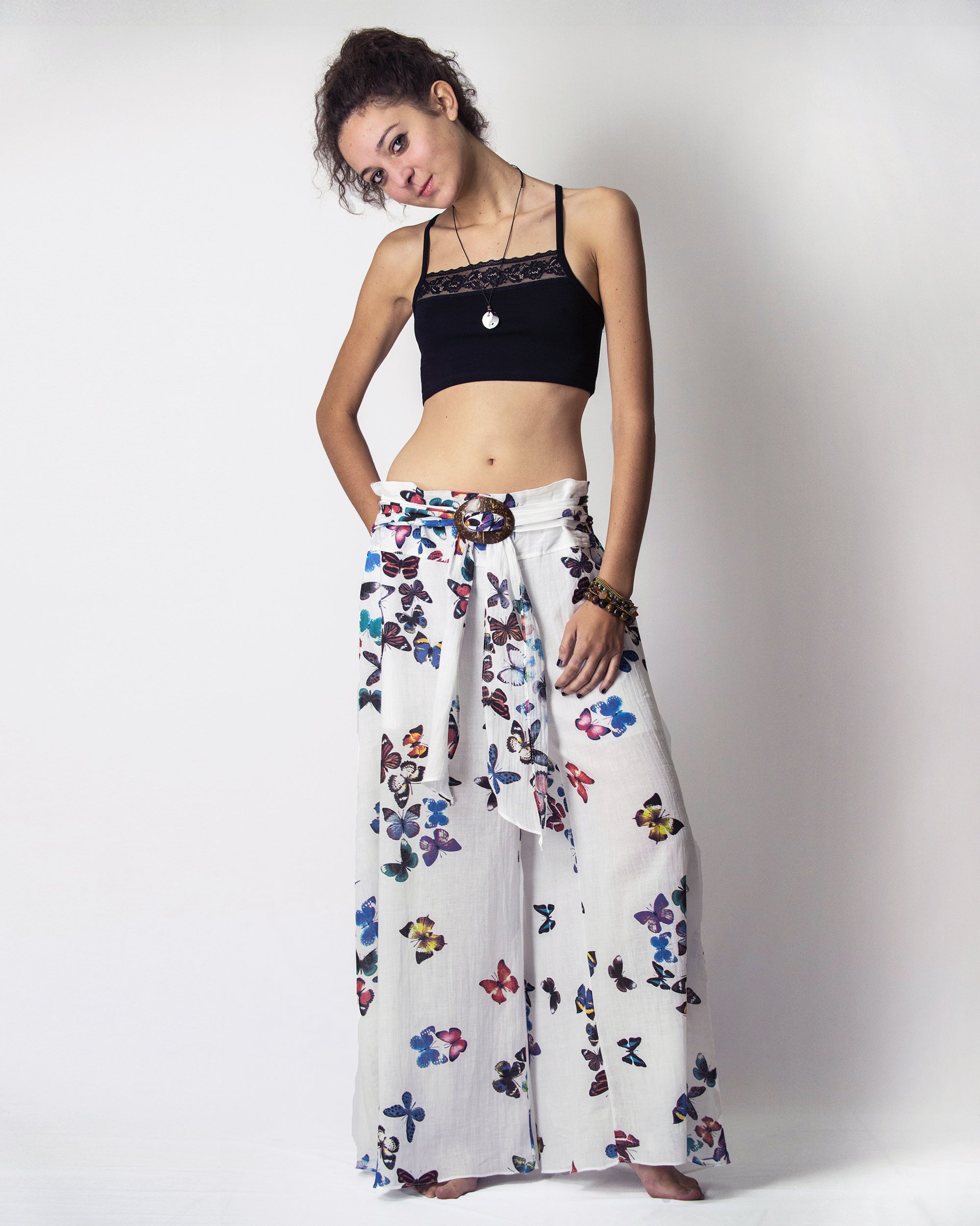 Women's Thai Harem Palazzo Pants in Butterflies Blue
