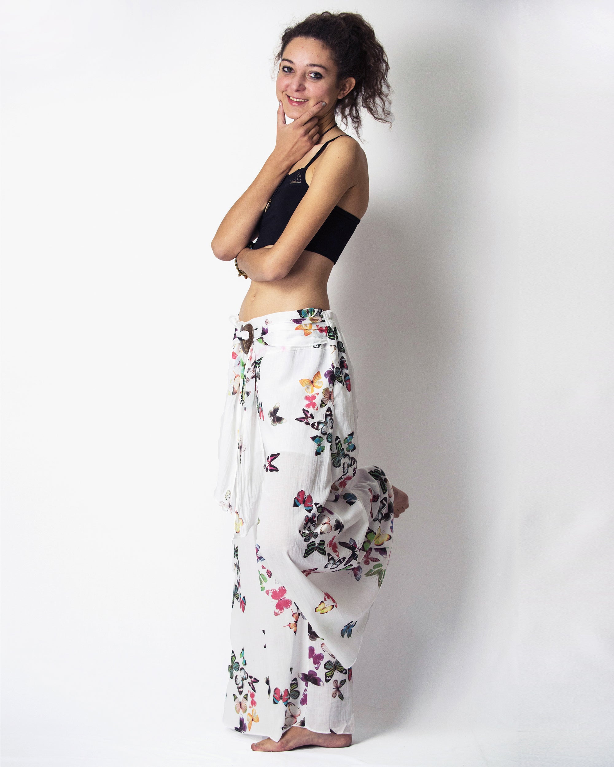 Women's Thai Harem Palazzo Pants in Butterflies Pink