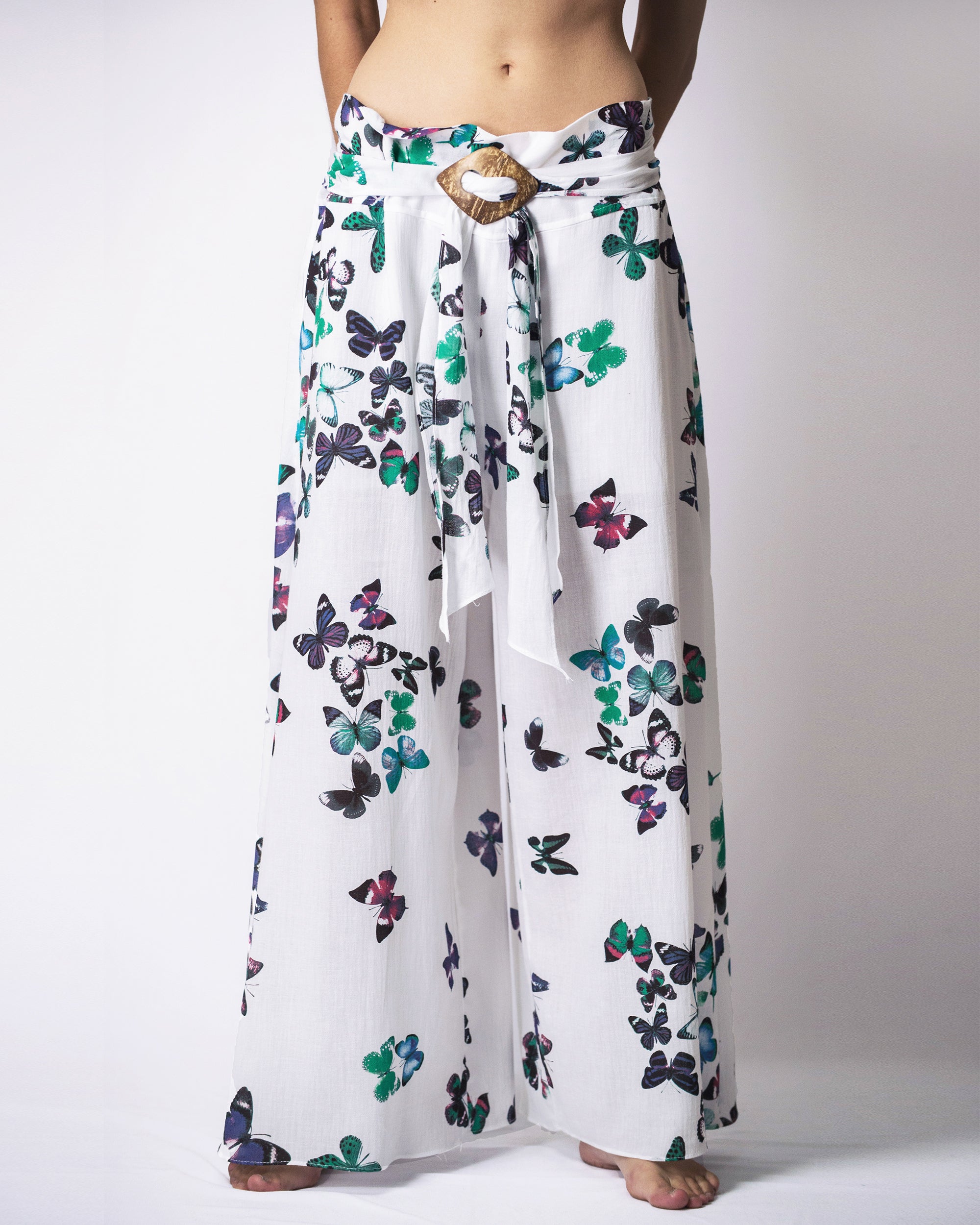 Women's Thai Harem Palazzo Pants in Butterflies Turquoise