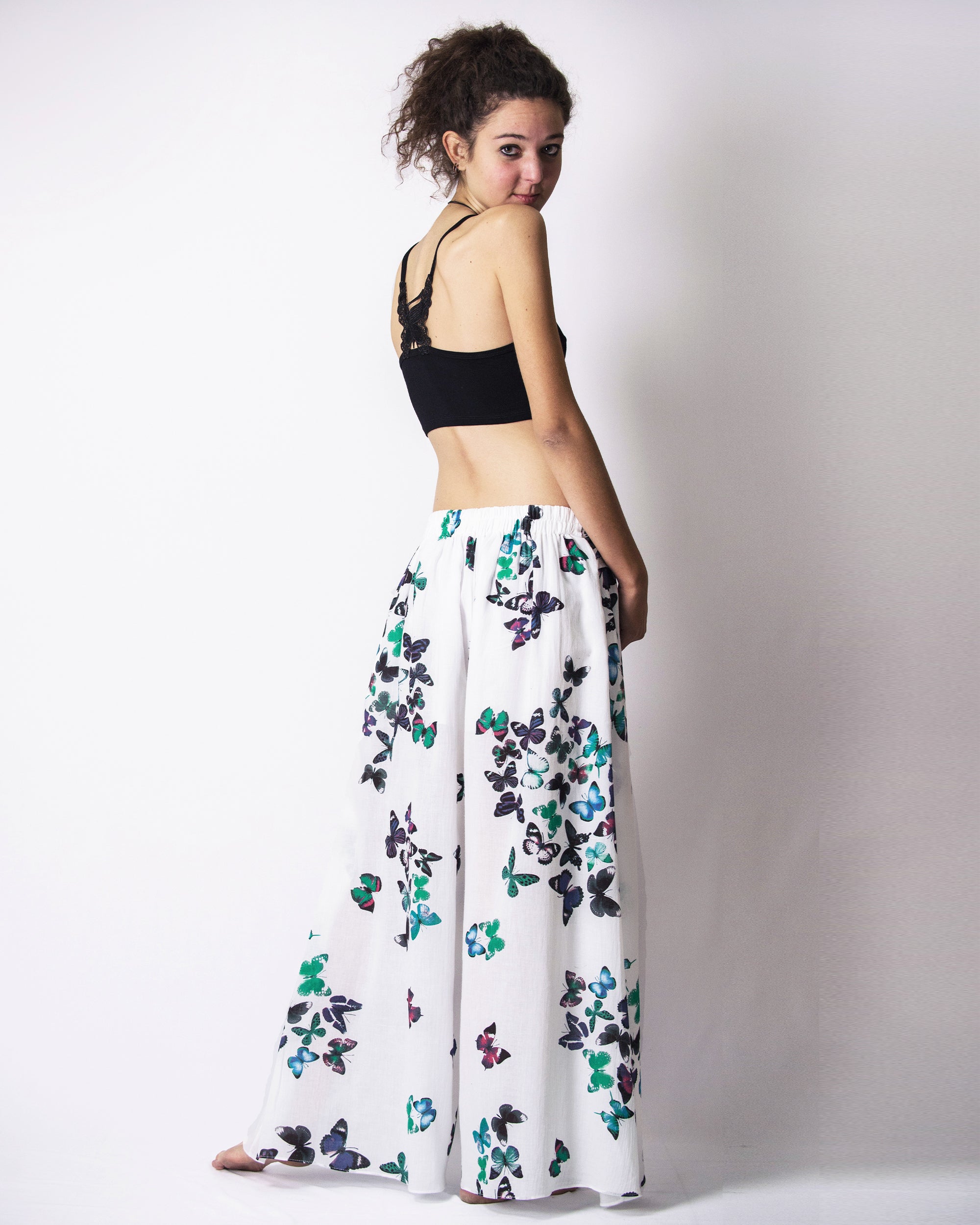 Women's Thai Harem Palazzo Pants in Butterflies Turquoise
