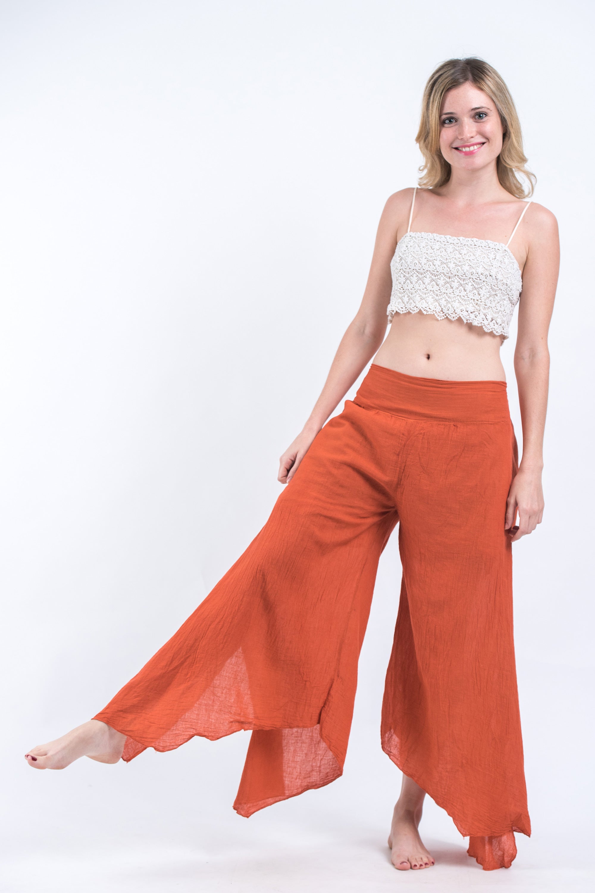 Women's Cotton Tinkerbell Palazzo Pants in Brick Orange