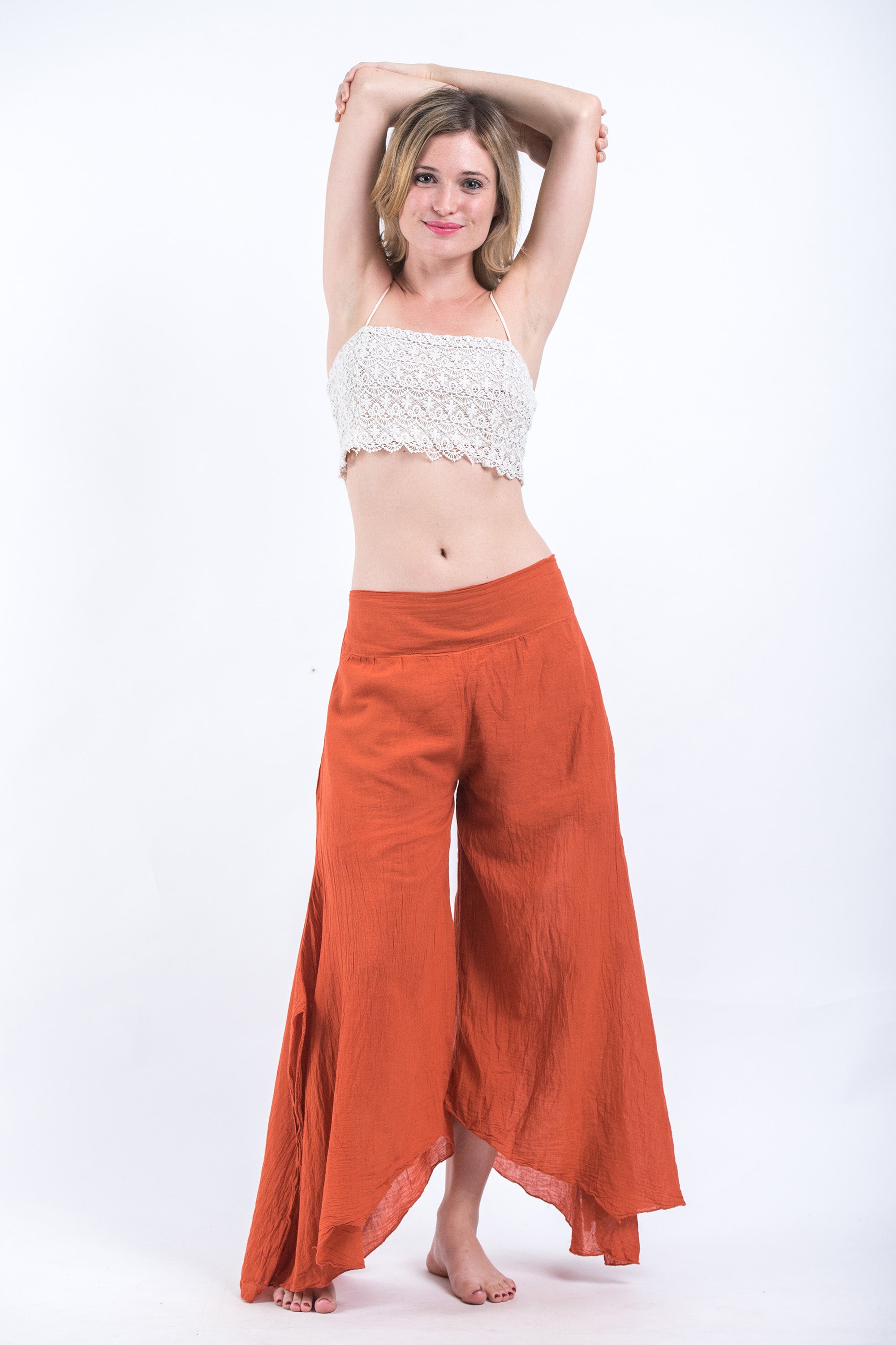 Women's Cotton Tinkerbell Palazzo Pants in Brick Orange