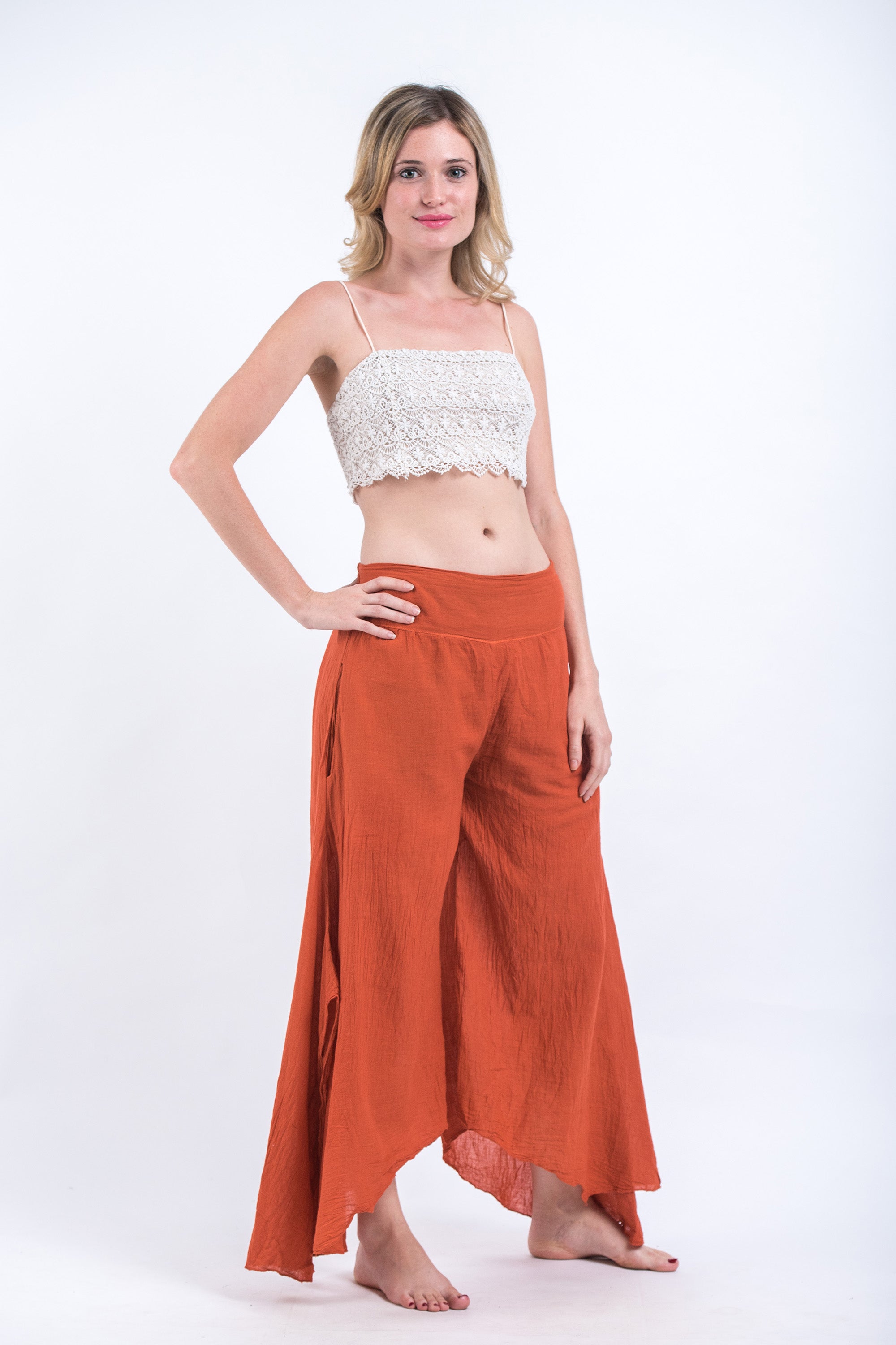 Women's Cotton Tinkerbell Palazzo Pants in Brick Orange