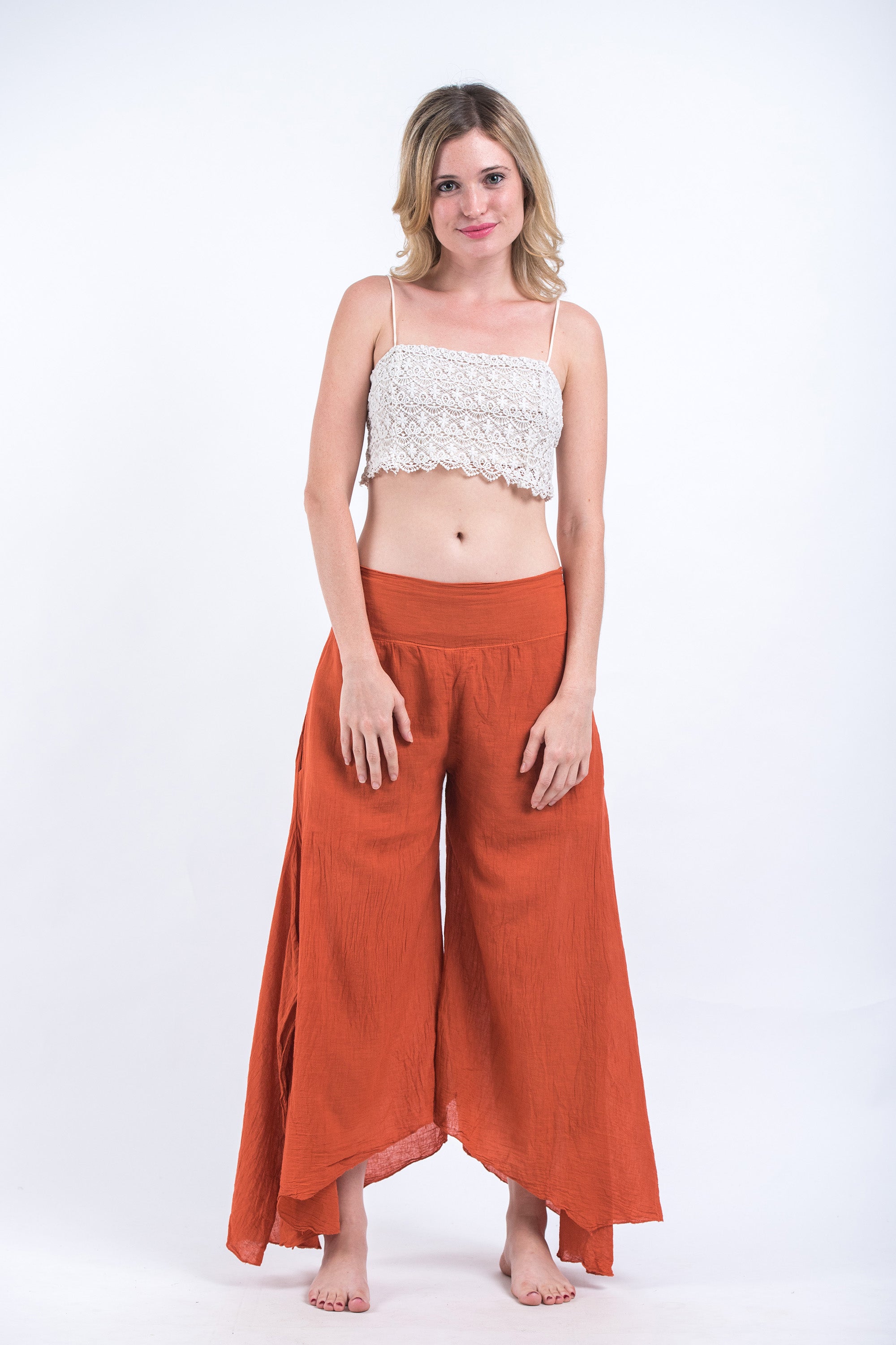 Women's Cotton Tinkerbell Palazzo Pants in Brick Orange
