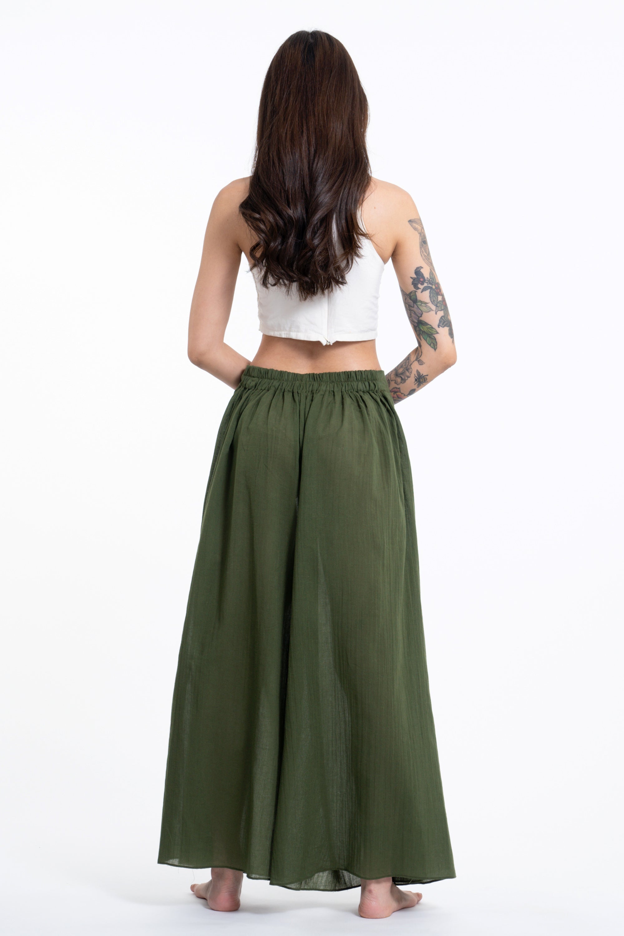 Women's Cotton Wrap Palazzo Pants in Solid Green