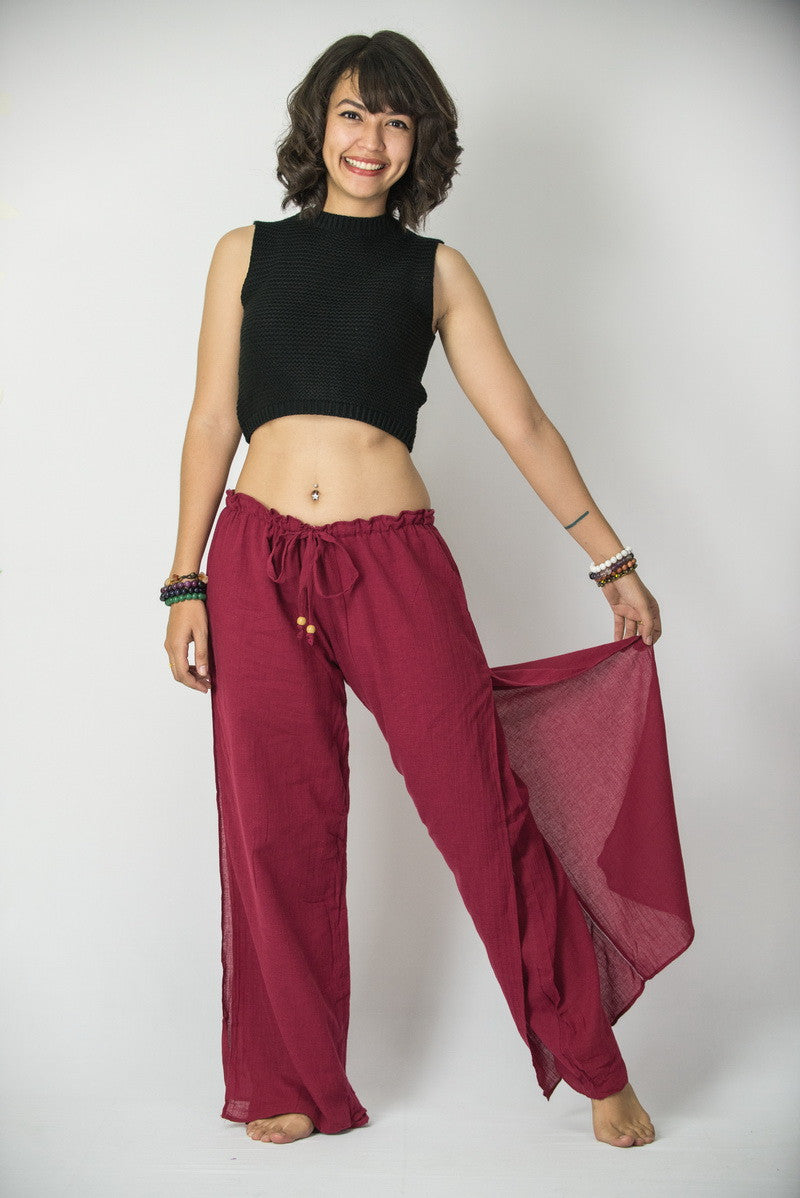 Women's Thai Harem Double Layers Palazzo Pants in Solid Red – Harem Pants