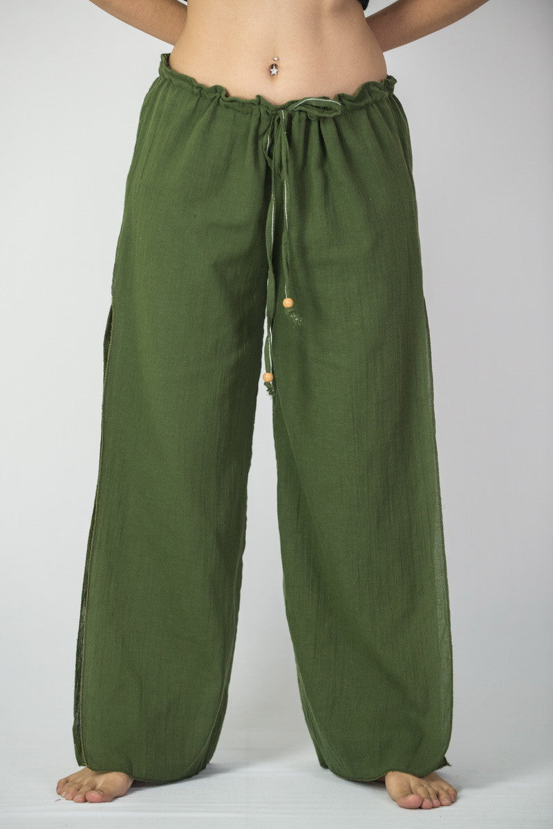 Women's Thai Harem Double Layers Palazzo Pants in Solid Green