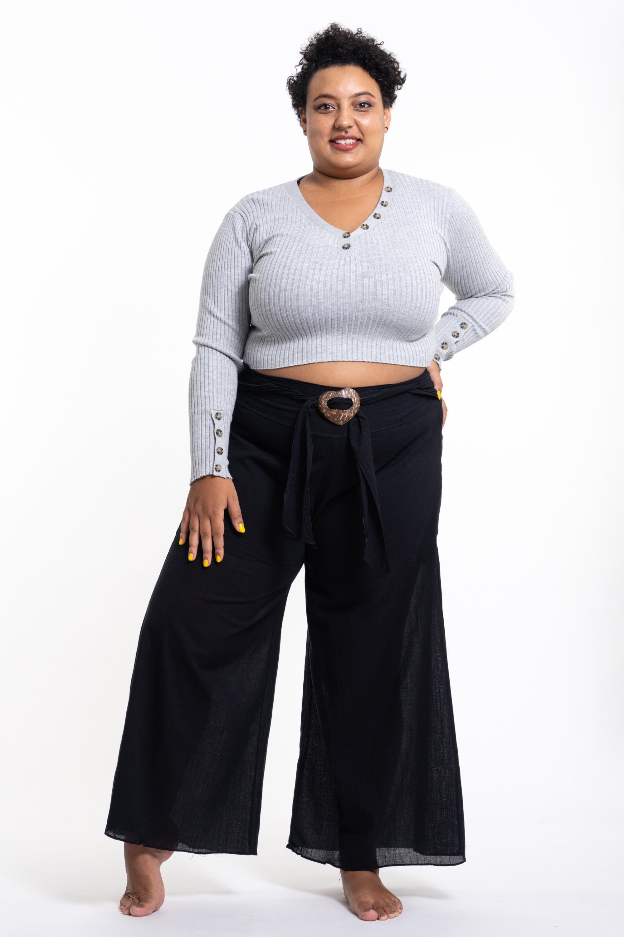 Plus Size Women's Thai Harem Palazzo Pants in Solid Black