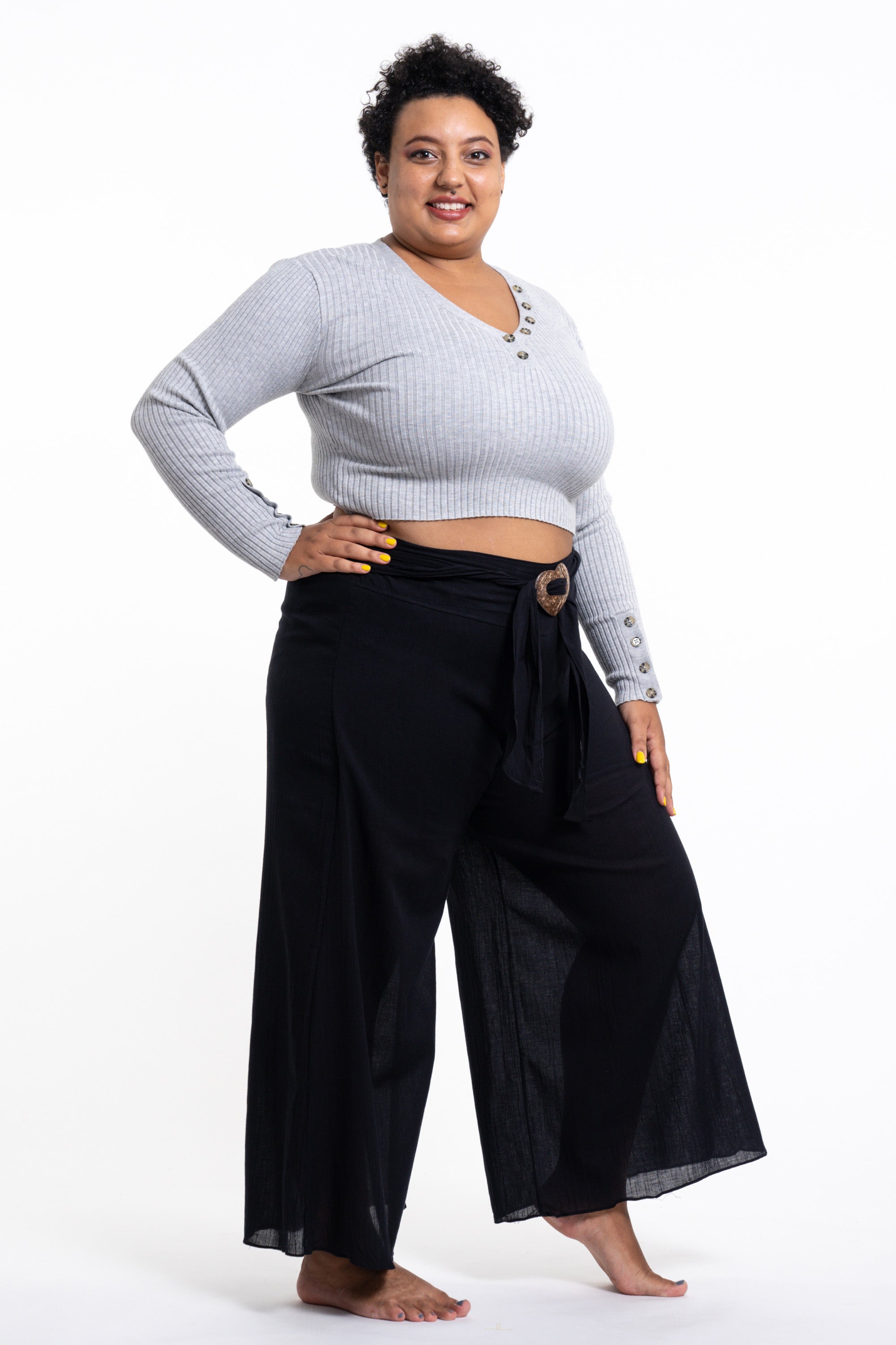 Plus Size Women's Thai Harem Palazzo Pants in Solid Black