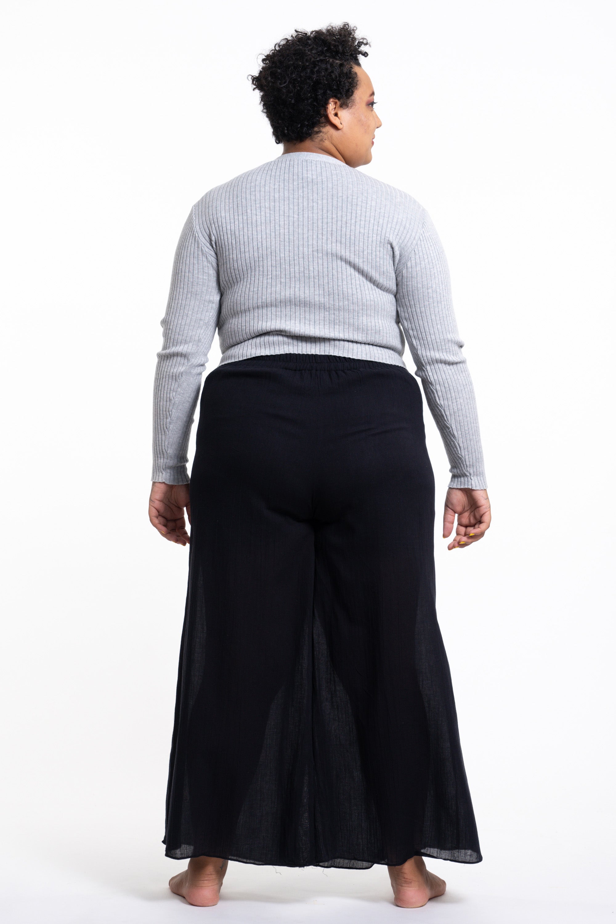Plus Size Women's Thai Harem Palazzo Pants in Solid Black