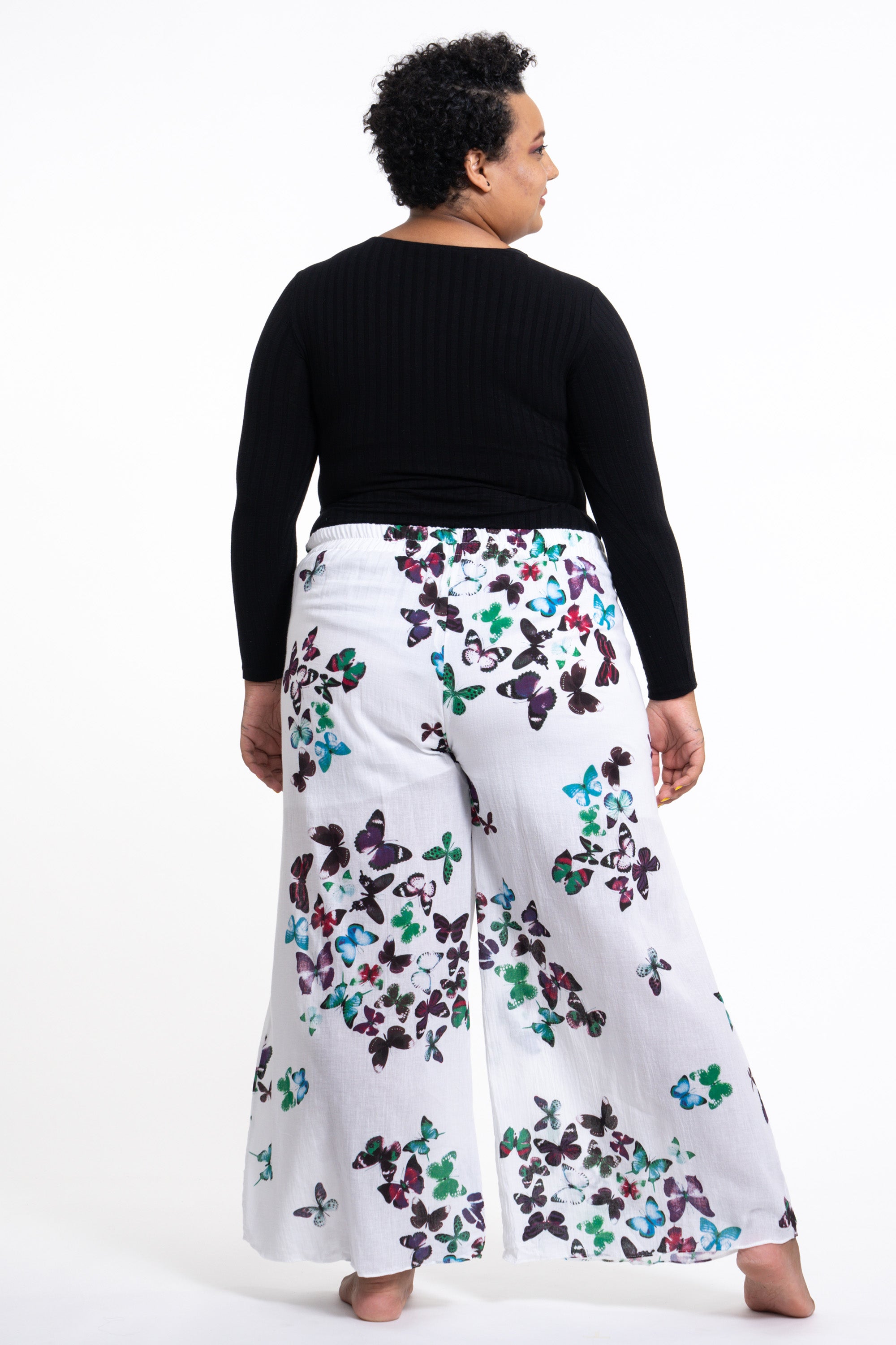 Plus Size Women's Thai Harem Palazzo Pants in Butterflies Turquoise