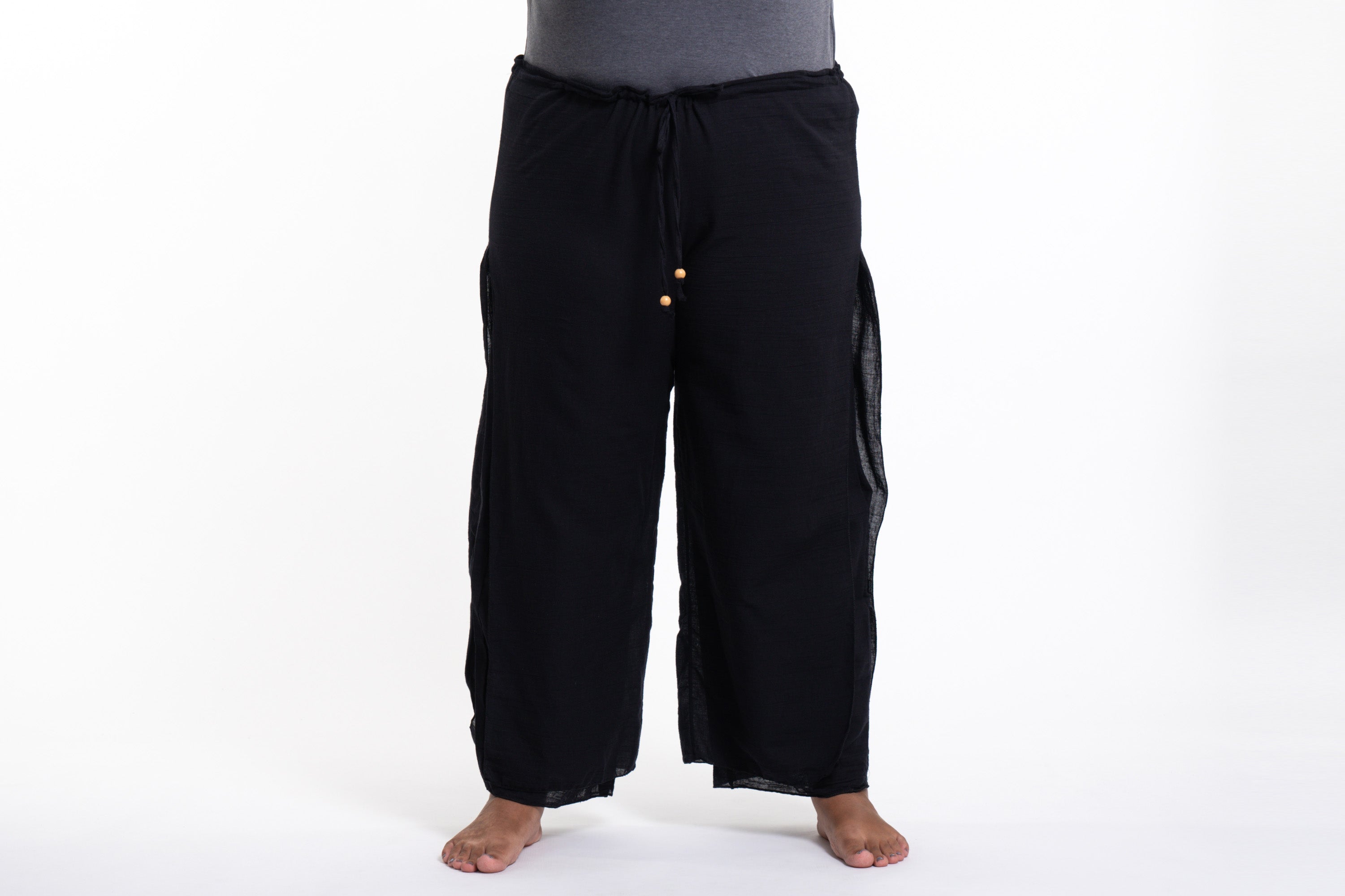 Plus Size Women's Thai Harem Double Layers Palazzo Pants in Solid Black