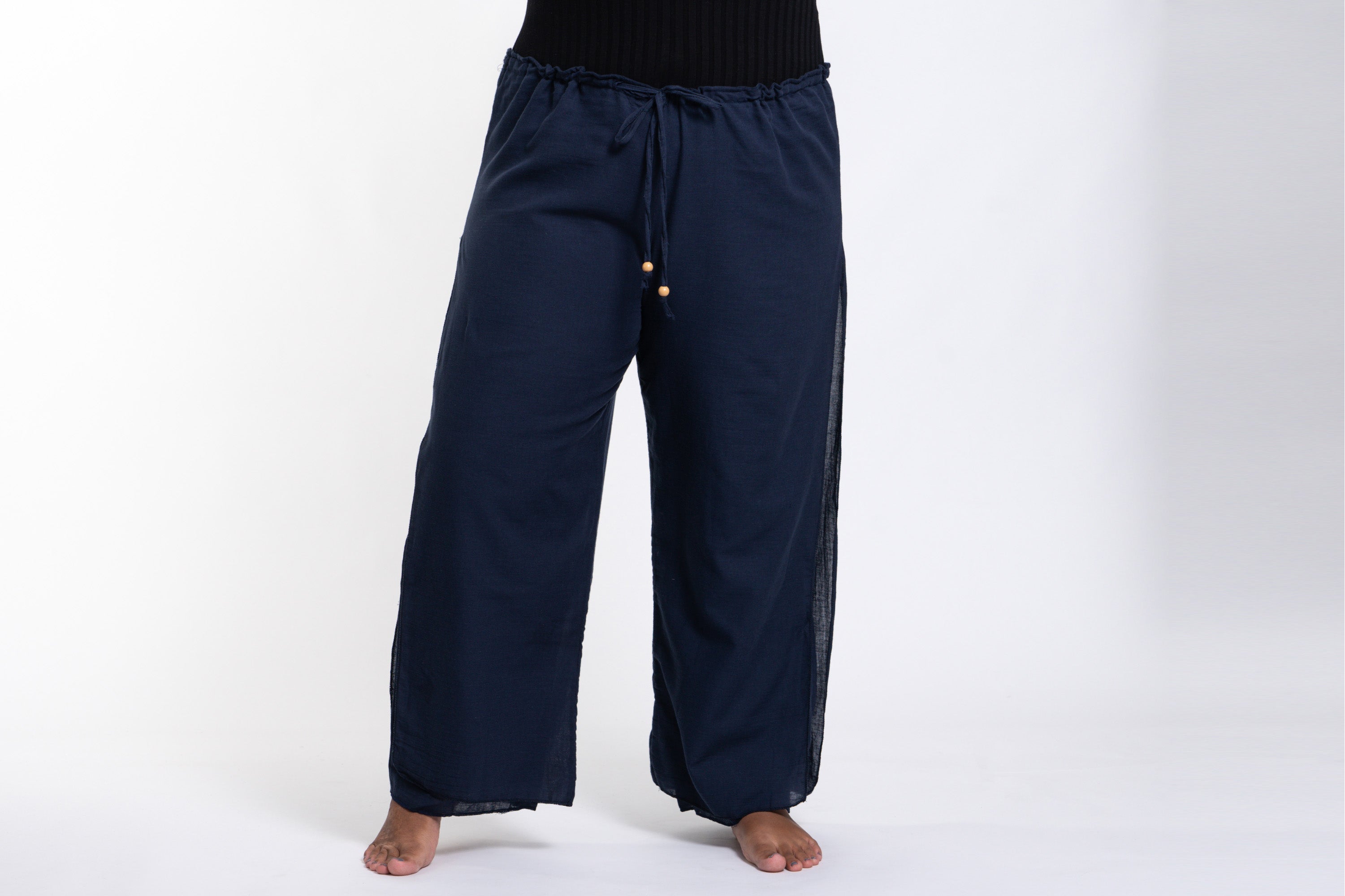 Plus Size Women's Thai Harem Double Layers Palazzo Pants in Solid Navy