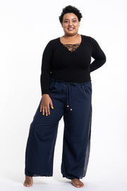 Plus Size Women's Thai Harem Double Layers Palazzo Pants in Solid Navy