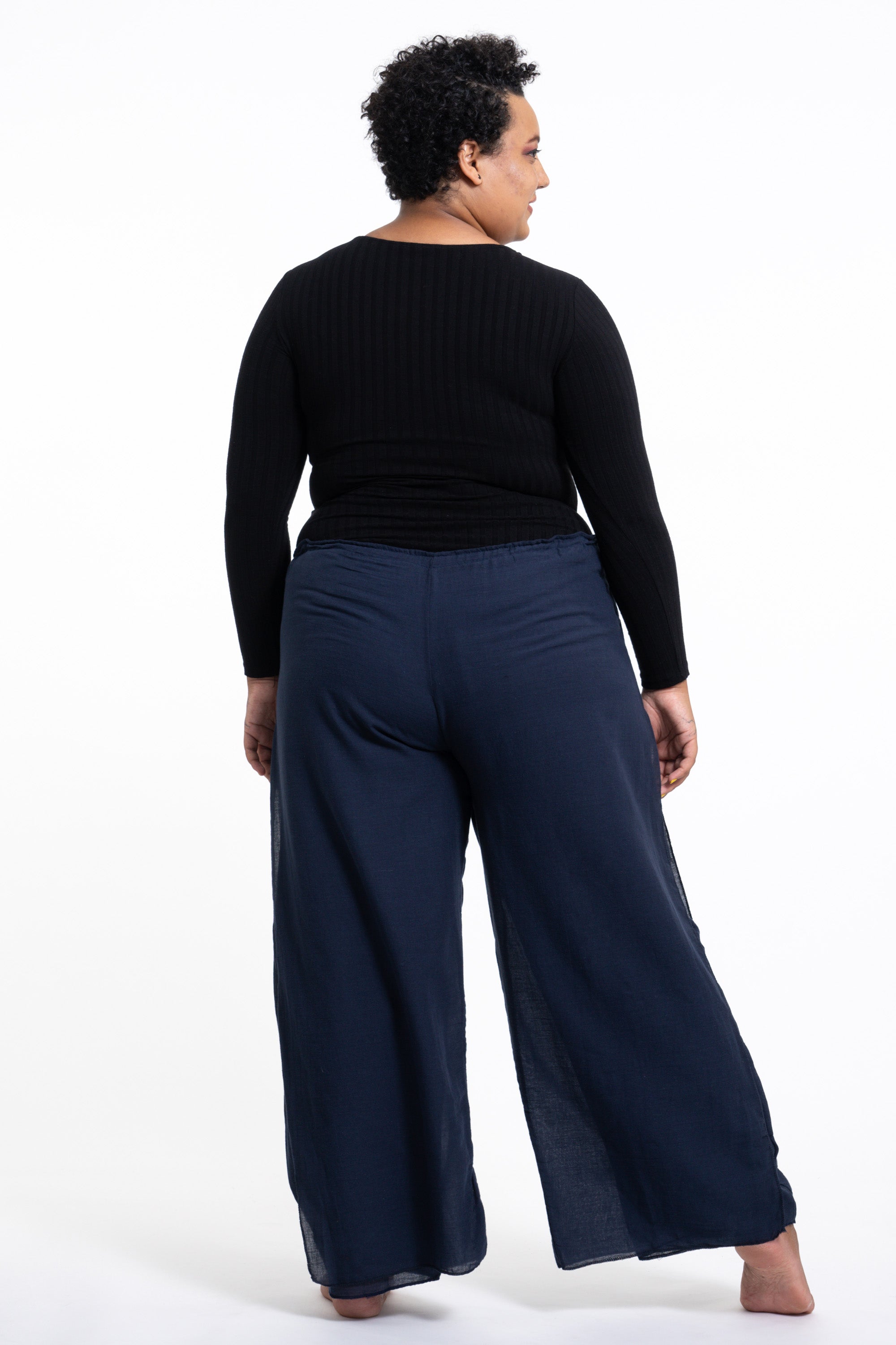 Plus Size Women's Thai Harem Double Layers Palazzo Pants in Solid Navy