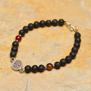 Hand Made Tibetan Yin Yang Mala Bracelet With Black Lava Beads