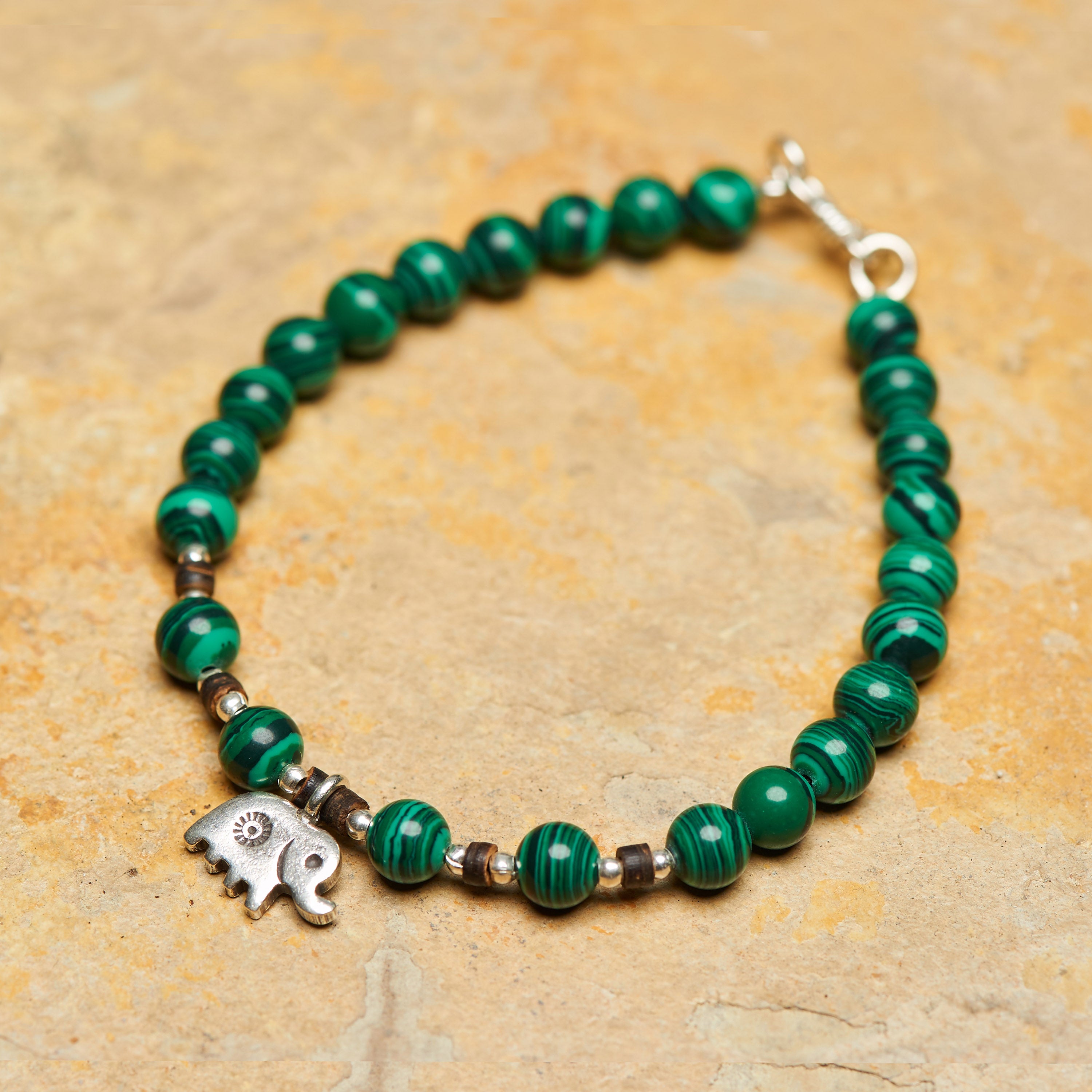 Hand Made Tibetan Elephant Mala With Malachite Beads Bracelet