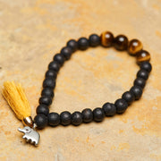 Nepal Hand Made Budhi Wooden Bead Bracelet With Elephant Tribal Silver Charm