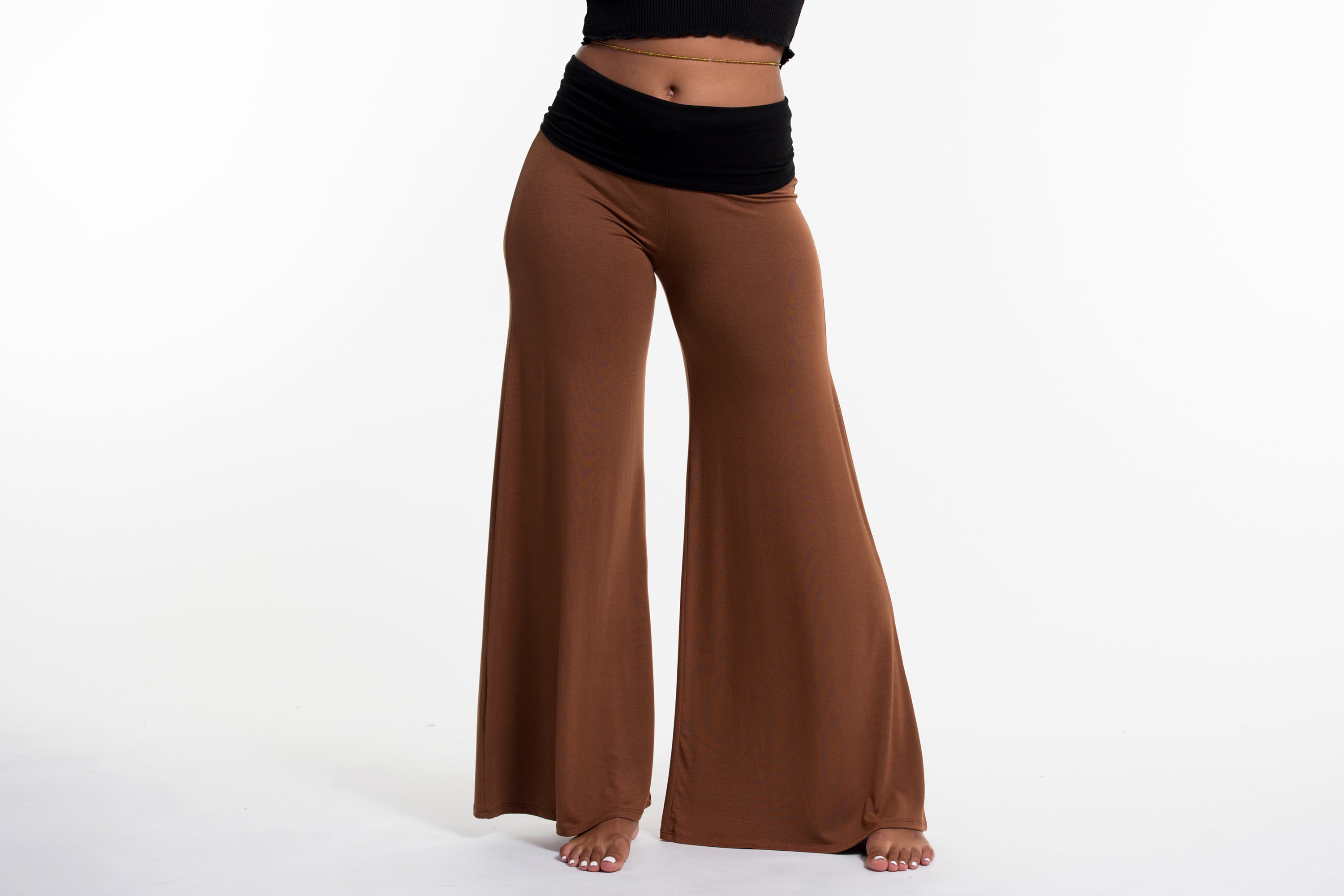 Wide Leg Palazzo Harem Pants Cotton Spandex in Solid Brown