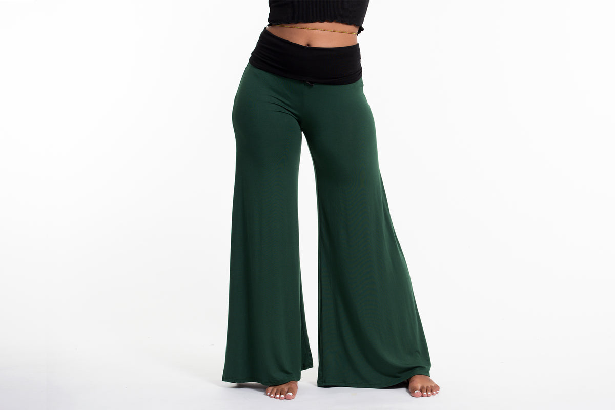 Wide Leg Palazzo Harem Pants Cotton Spandex in Solid Green