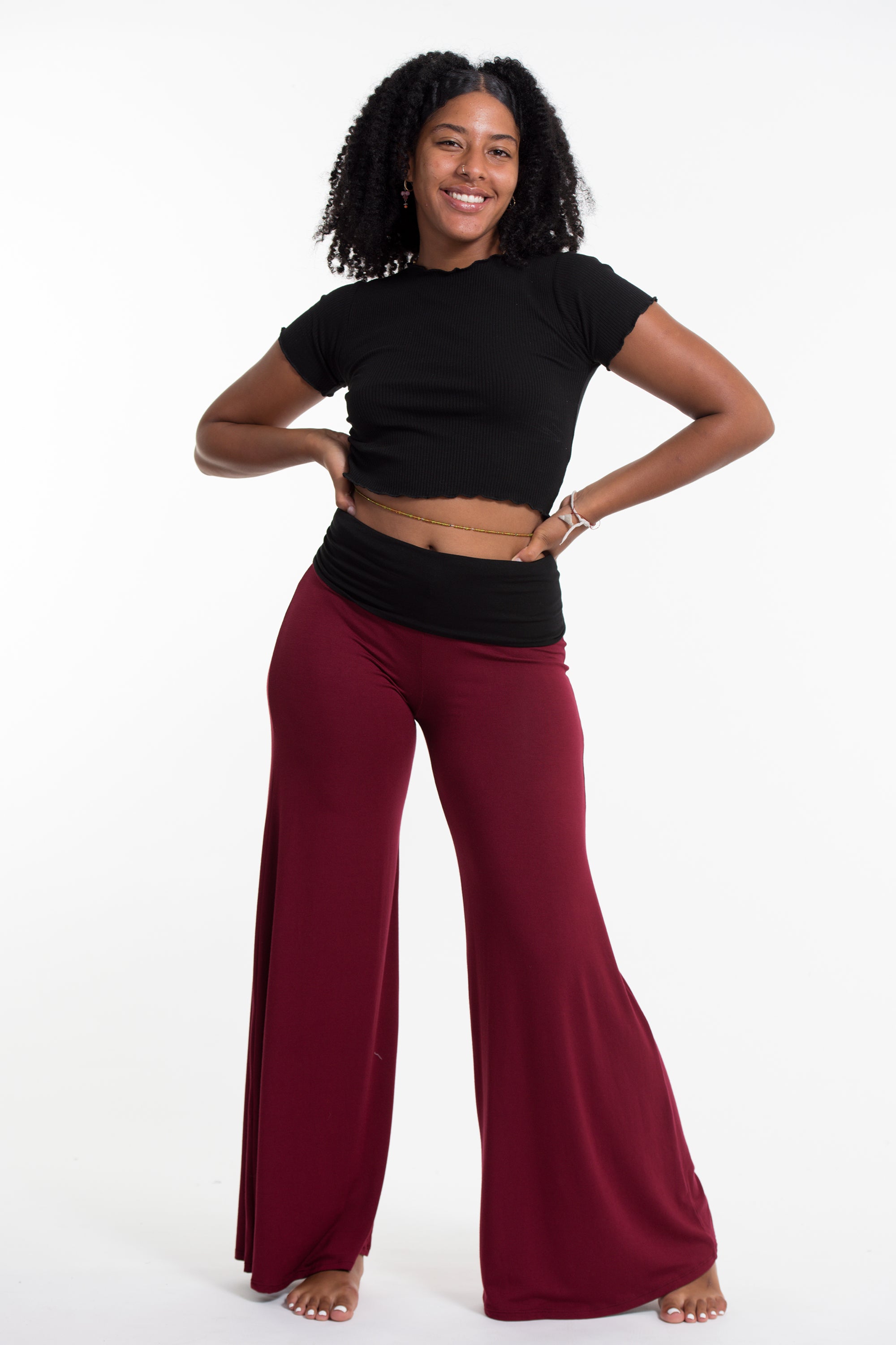 Wide Leg Palazzo Harem Pants Cotton Spandex in Solid Red