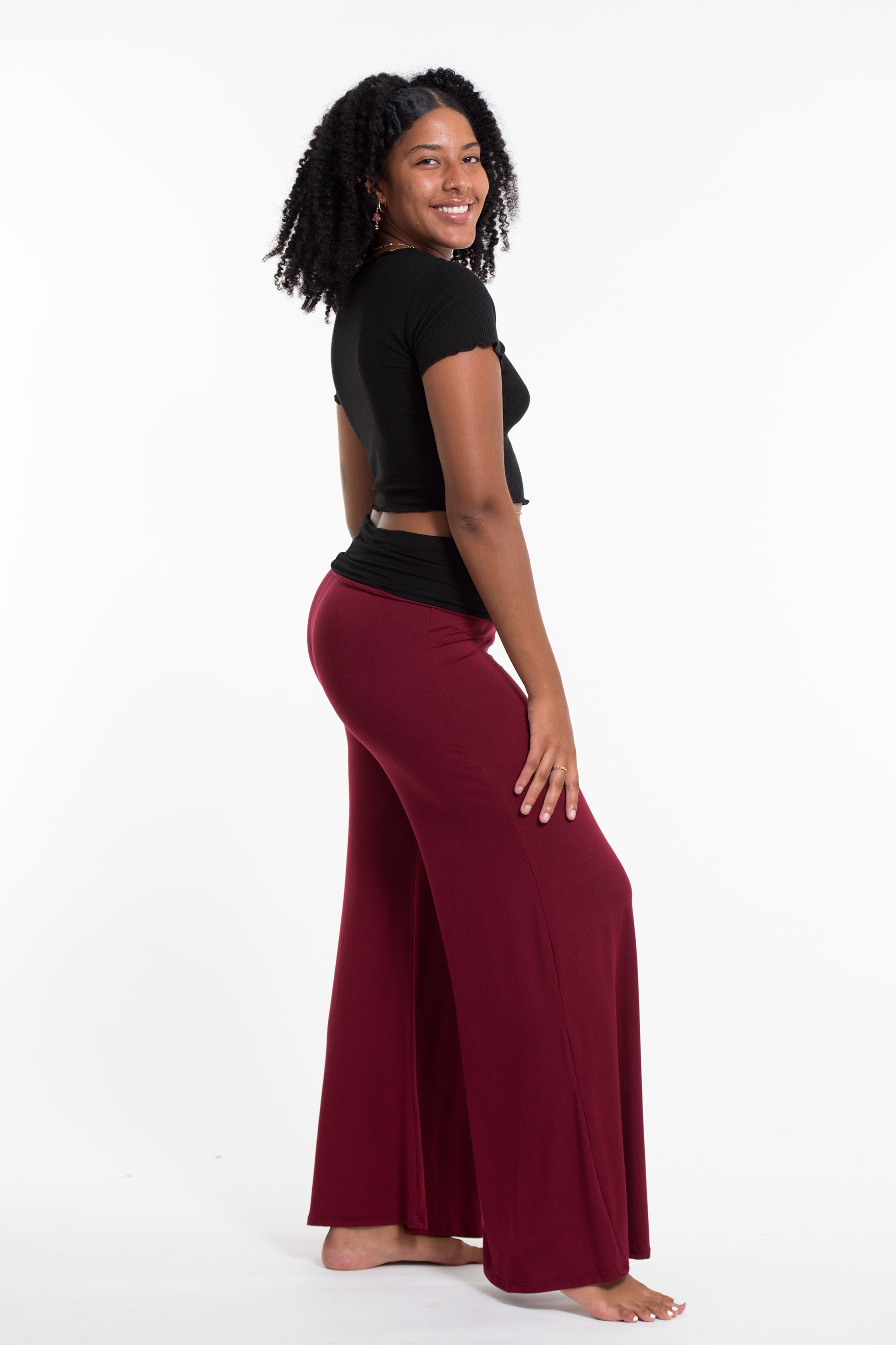 Wide Leg Palazzo Harem Pants Cotton Spandex in Solid Red