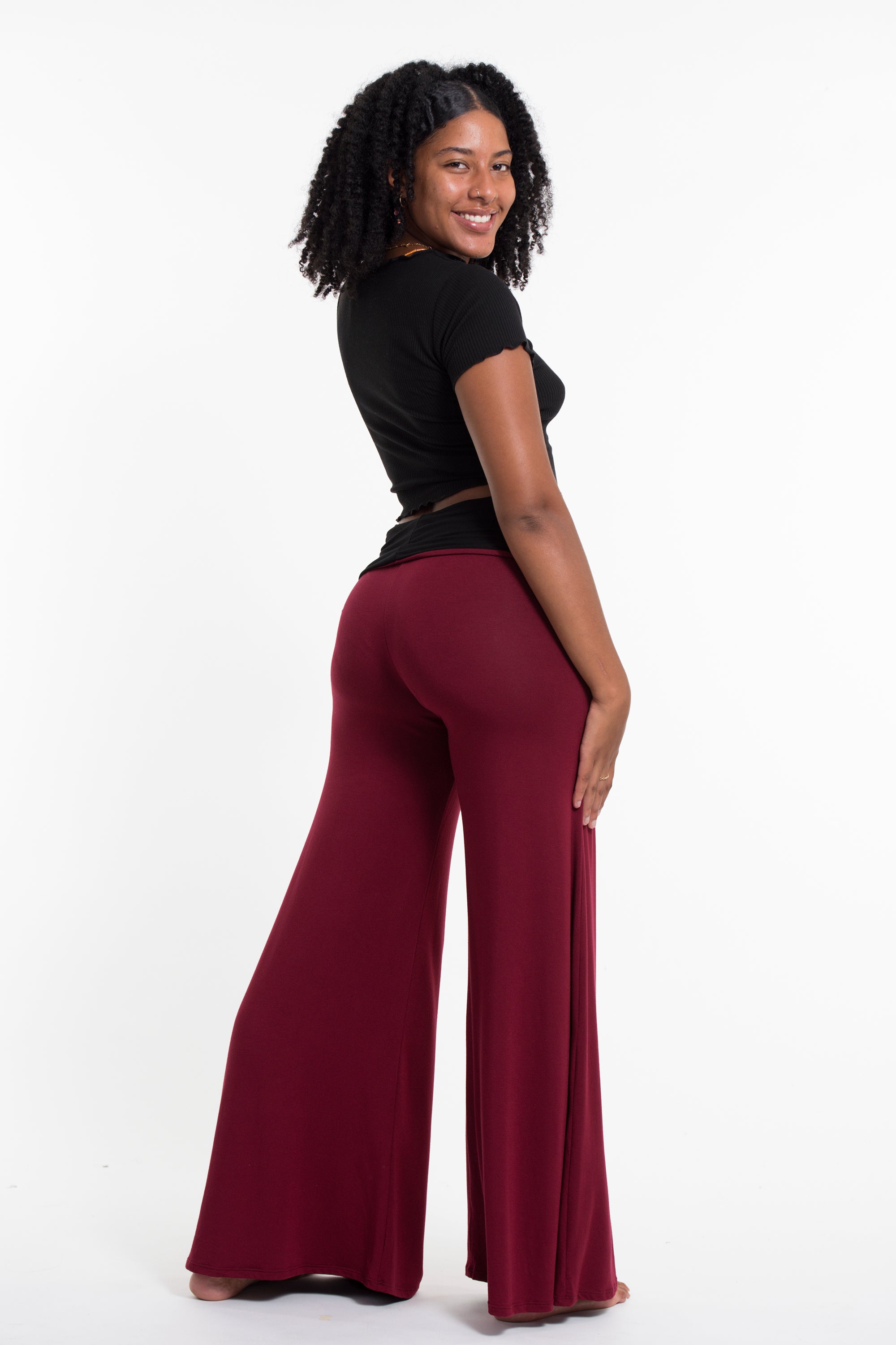 Wide Leg Palazzo Harem Pants Cotton Spandex in Solid Red